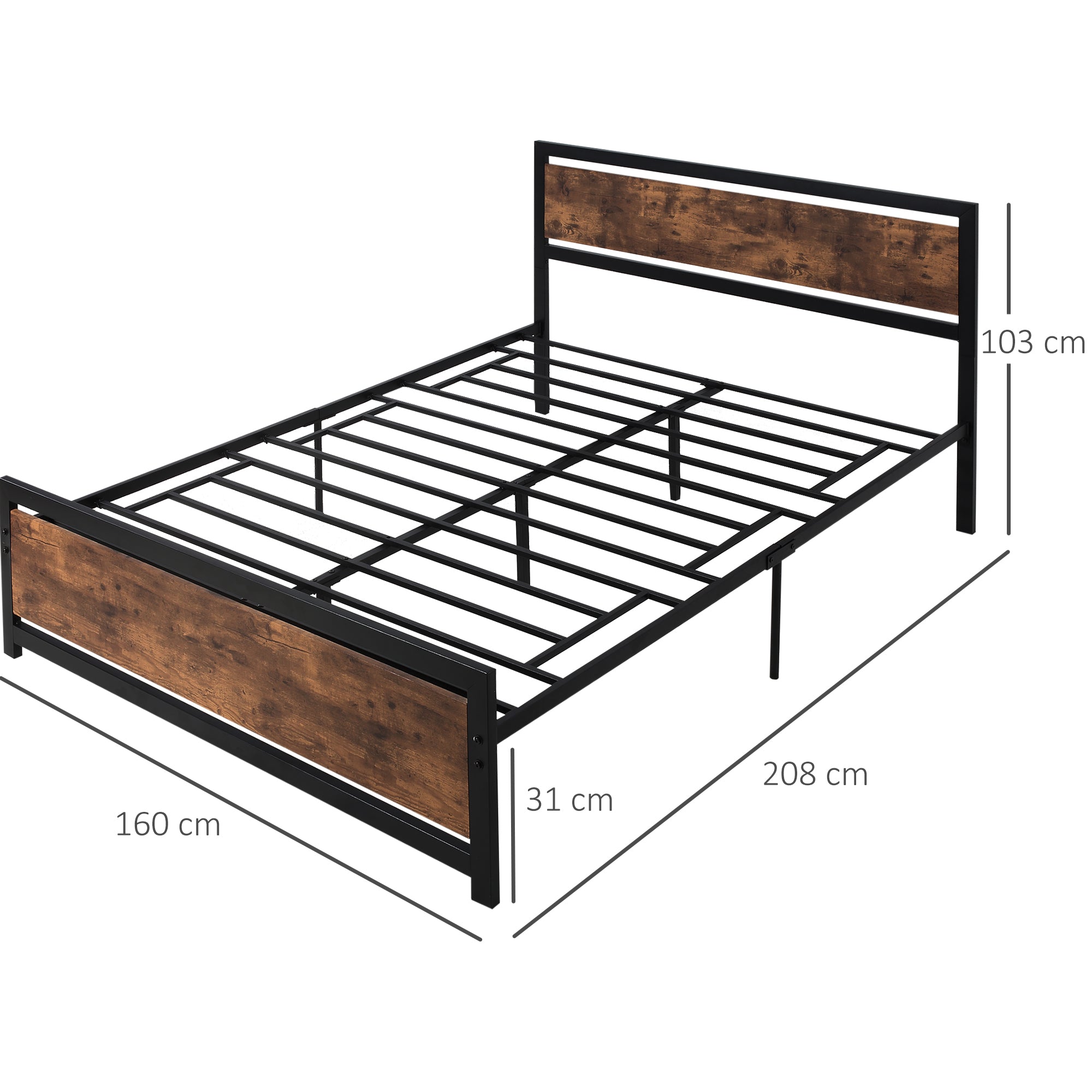 HOMCOM King Size Metal Bed Frame with Headboard & Footboard, Strong Slat Support Full Bed Frame w/ Underbed Storage Space, Bedroom Furniture For Adults - North Peak Garden Furniture