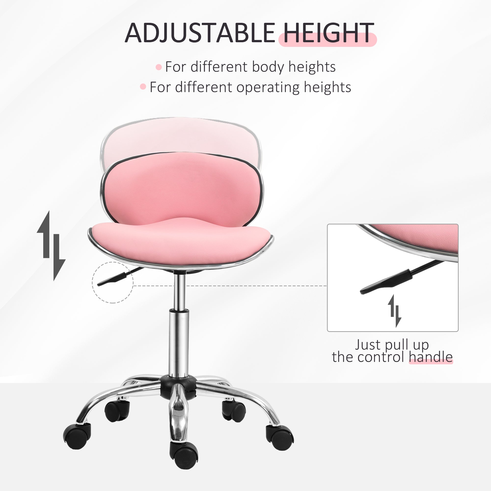 HOMCOM Adjustable Rolling Swivel Beauty Salon Chair, Stool for Spa, Pink - North Peak Garden Furniture