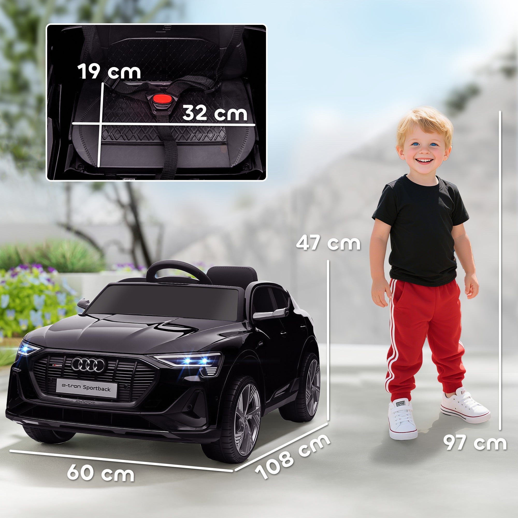 HOMCOM Audi E-tron Licensed 12V Kids Electric Ride On Car with Parental Remote Music Lights MP3 Suspension Wheels for 3-5 Years Black