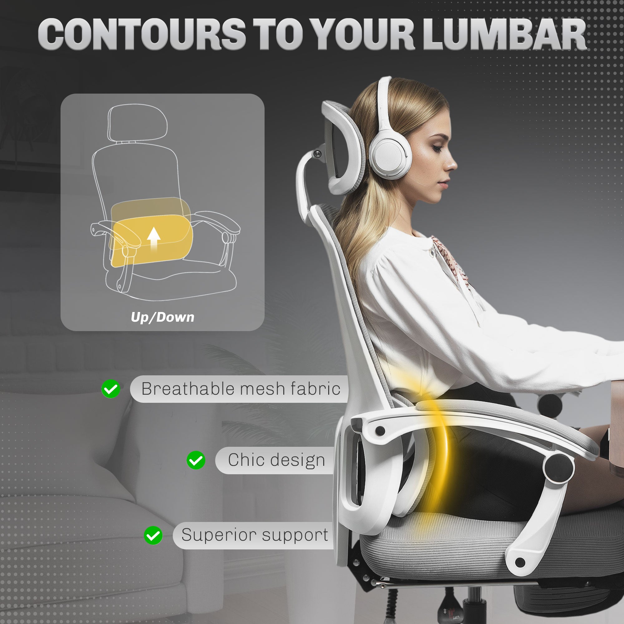 HOMCOM Ergonomic Office Chair, Mesh High Back Desk Chair with Adjustable Lumbar Support and Headrest, Footrest, Reclining Executive Swivel Computer Chair for Home Study, Grey - North Peak Garden Furniture