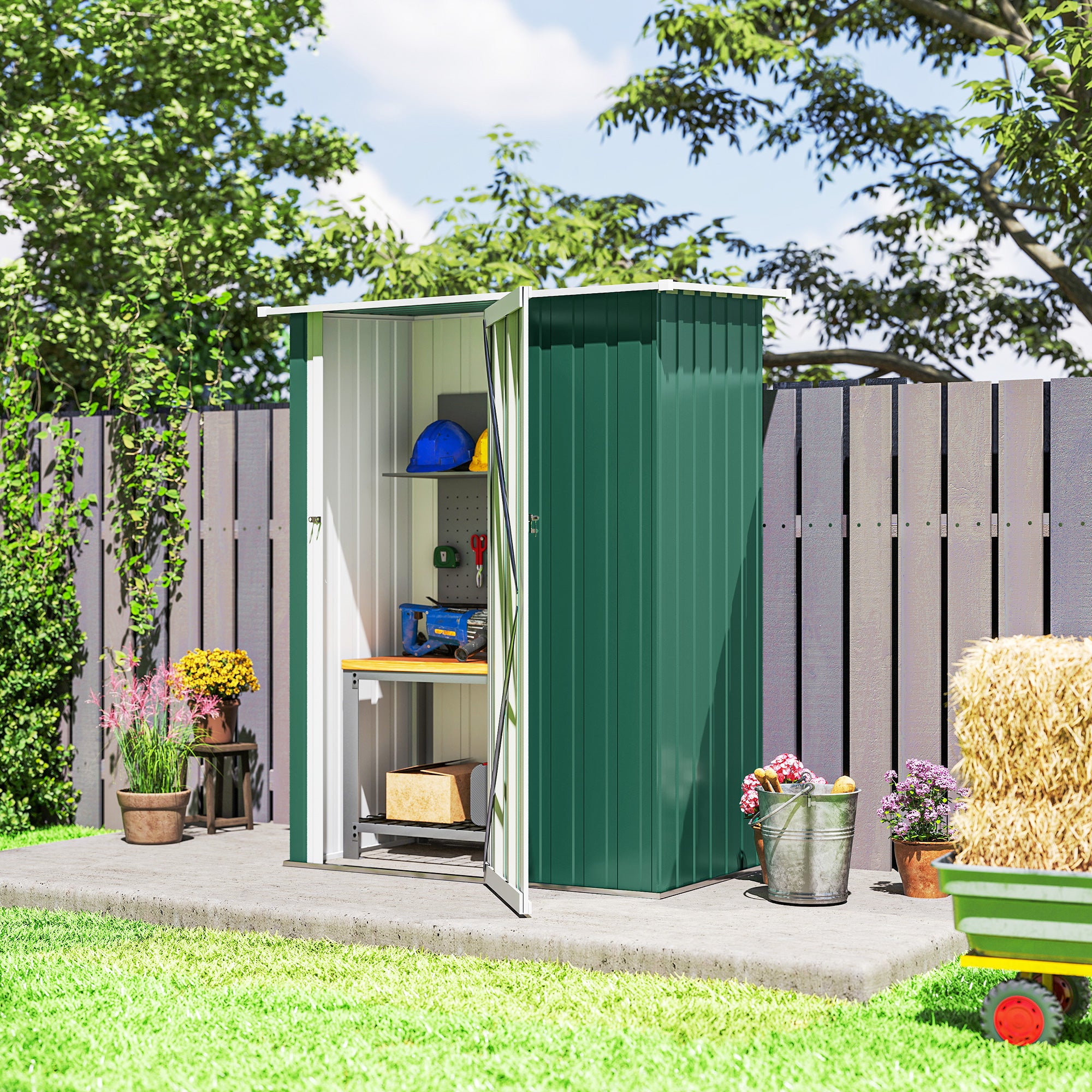 Outsunny 5ft x 3ft Garden Metal Storage Shed, Outdoor Tool Shed with Sloped Roof, Lockable Door for Tools, Equipment, Green