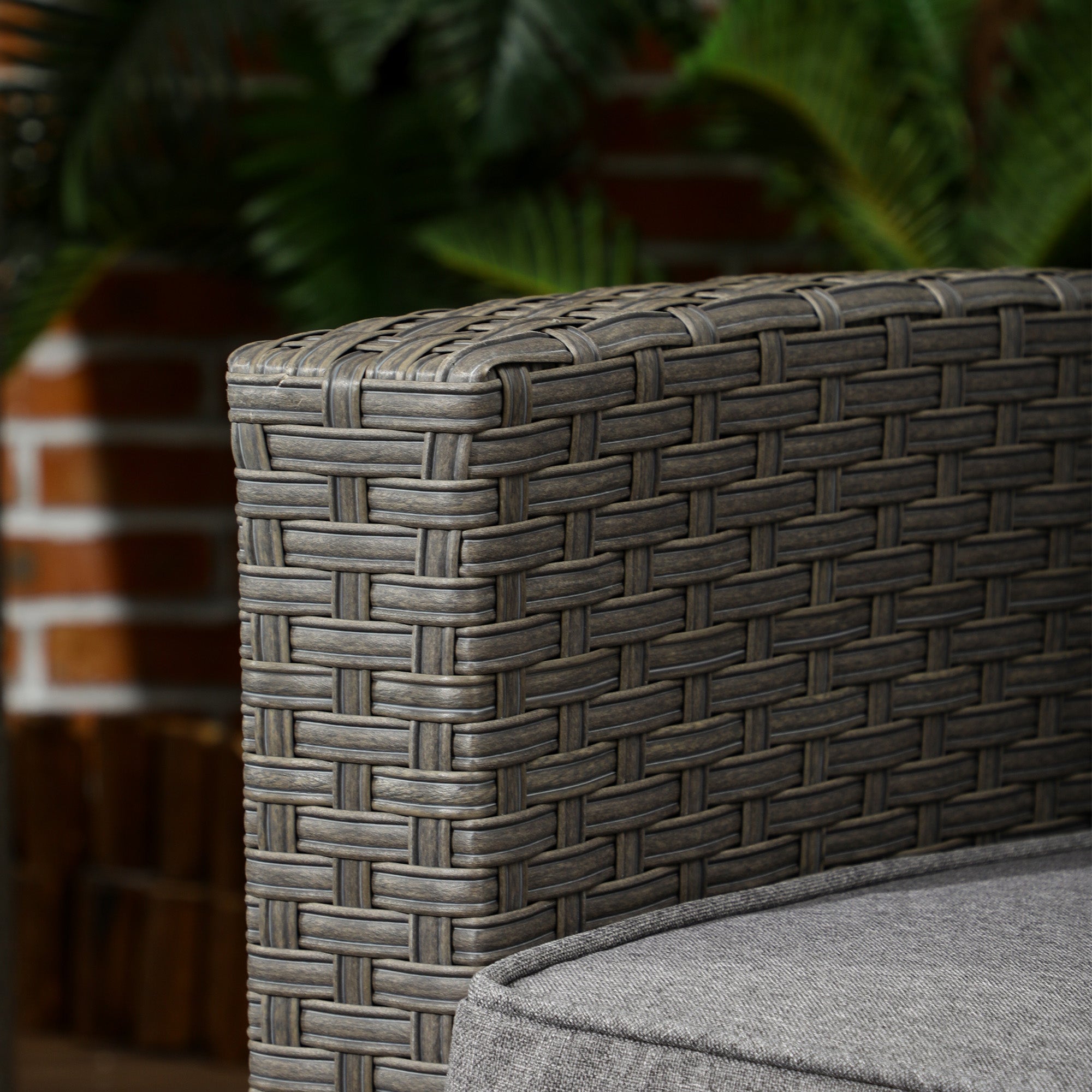 Outsunny 4 Piece Rattan Garden Furniture Sets, 4 Seater Outdoor Sofa Sectional with Wicker Sofa, Reclining Armchair and Glass Table for Yard, Poolside, Grey - North Peak Garden Furniture
