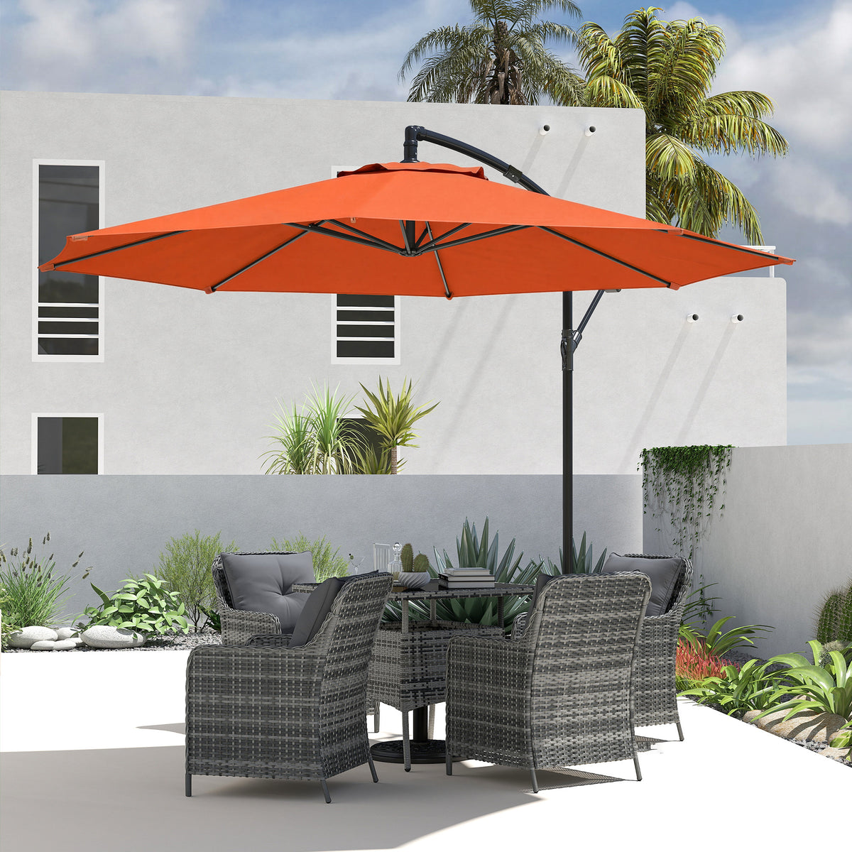 Outsunny 3 m Overhanging Cantilever Parasol, with Cross Base - Orange