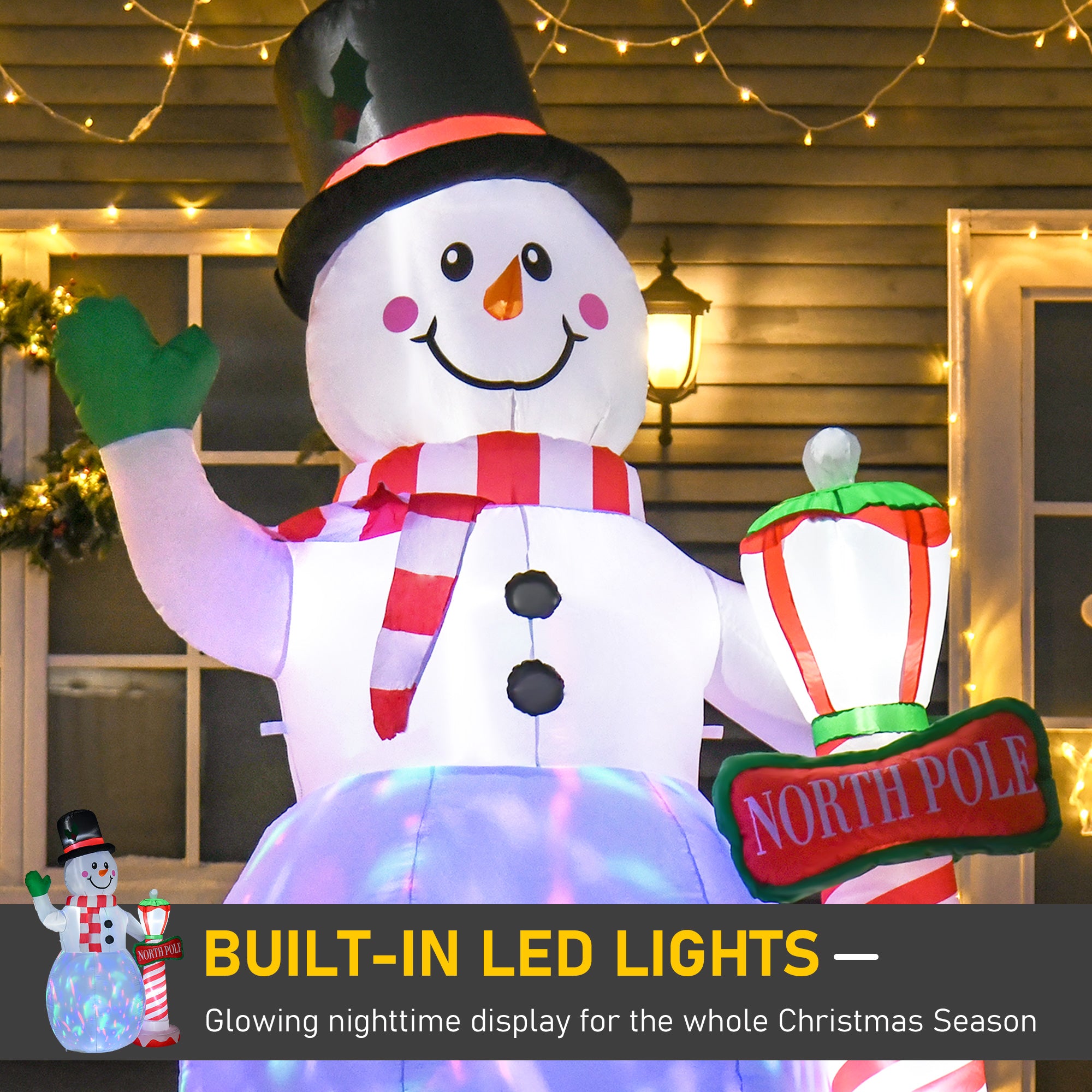 HOMCOM 8ft Tall Christmas Inflatable Snowman with Street Lamp, Lighted for Home Indoor Outdoor Garden Lawn Decoration Party Prop - North Peak Garden Furniture