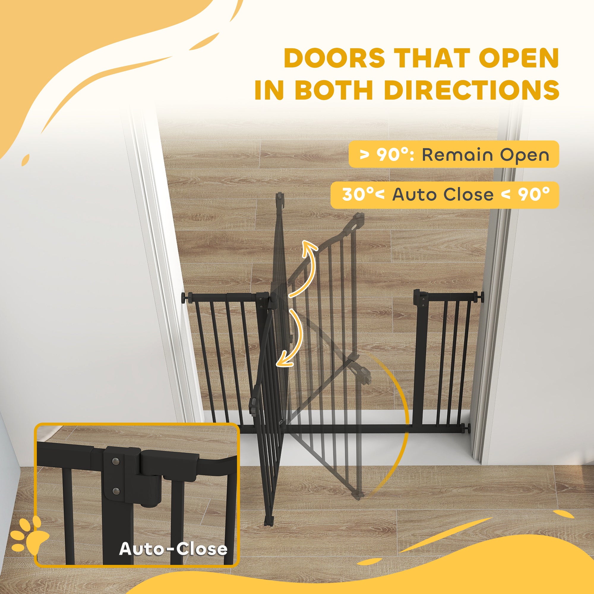 PawHut Metal 74-100cm Adjustable Pet Gate Safety Barrier w/ Auto-Close Door Black