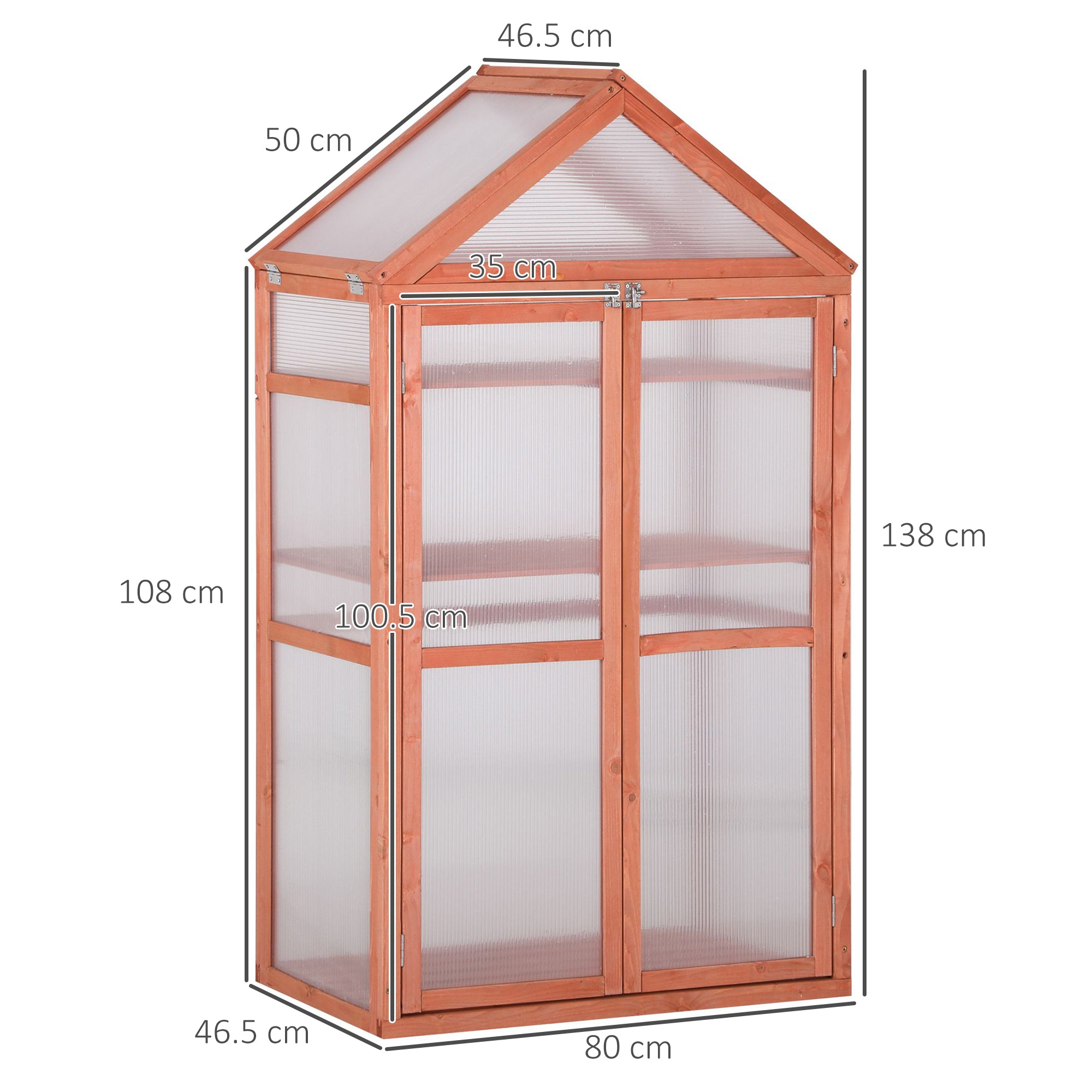 Outsunny Garden Cold Frame Polycarbonate Greenhouse with Adjustable Shelves, Double Doors, Openable Top Covers, Grow House for Flower Vegetable Plants, 80 x 47 x 138cm, Orange - North Peak Garden Furniture