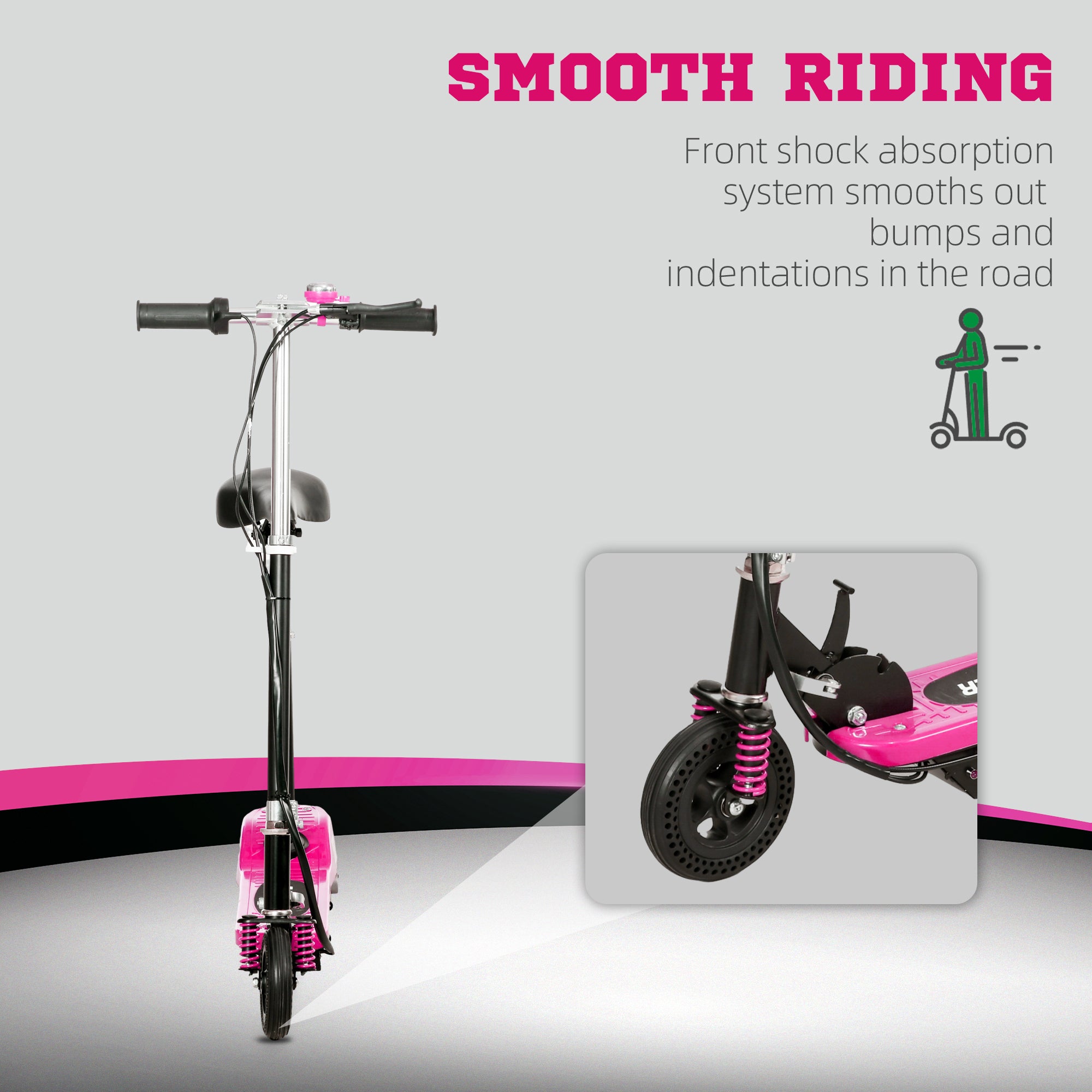 HOMCOM Steel Ride on Powered Scooter, Folding E-Scooter with Warning Bell, 15km/h Maximum Speed, for 6-14 Years Old, Pink
