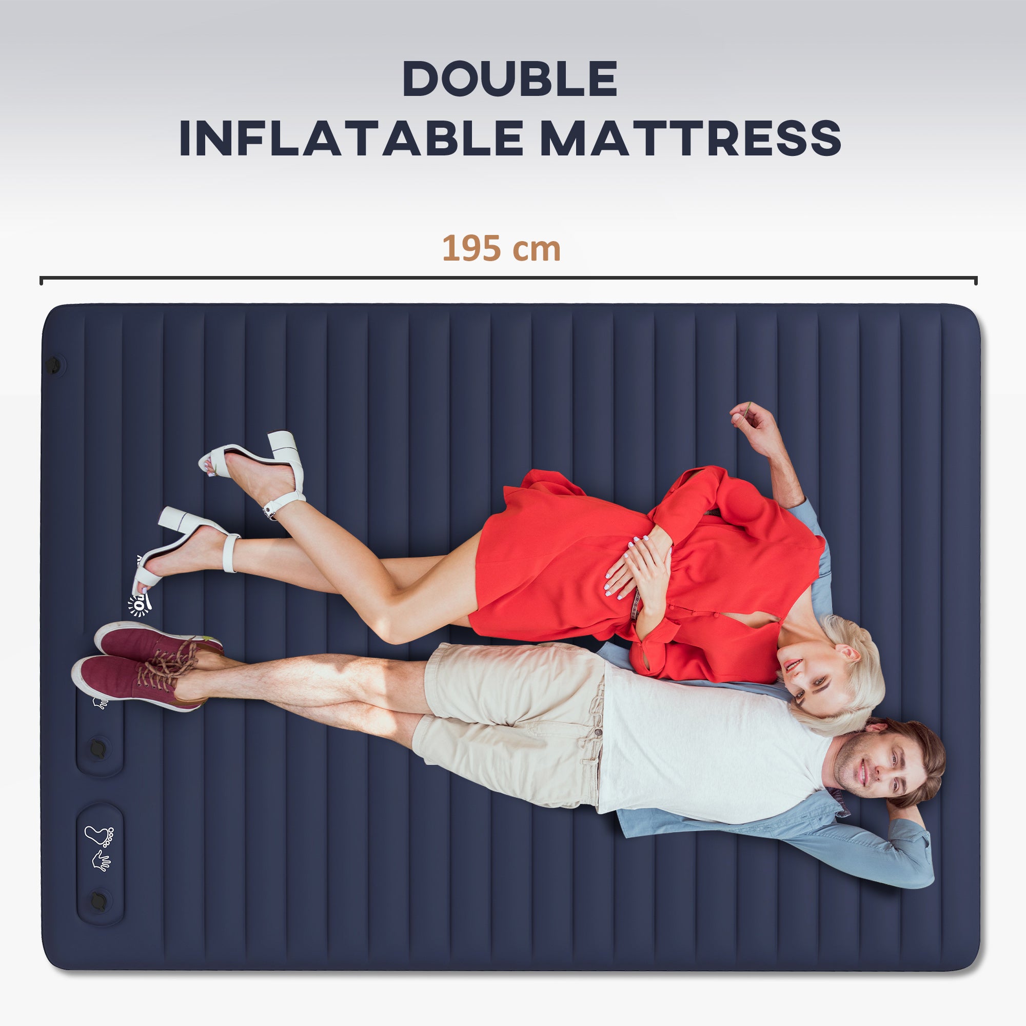 Outsunny Double Inflatable Mattress, with Built-In Pump - Blue - North Peak Garden Furniture