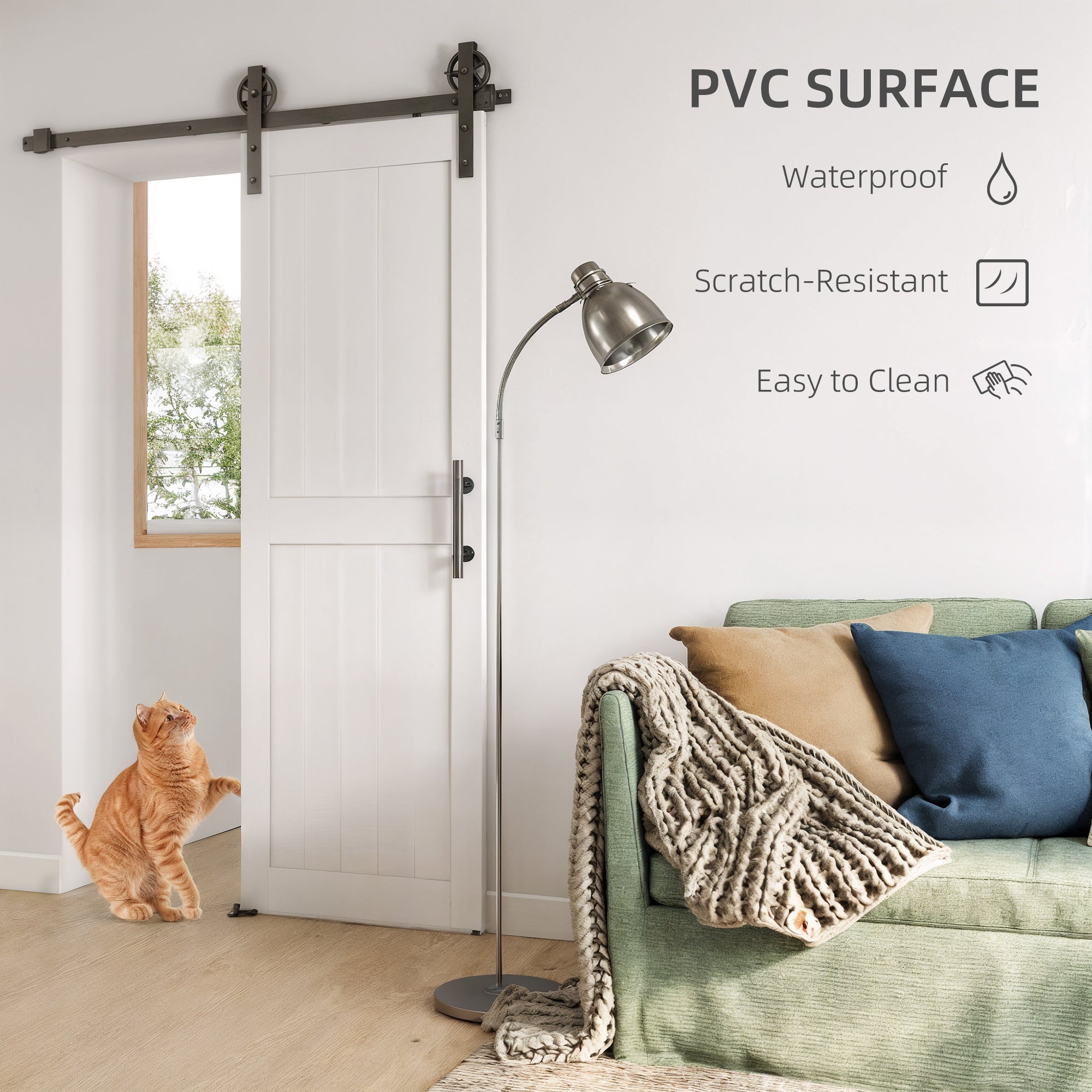 HOMCOM 152.4cm Sliding Barn Door Kit, Sliding Door with Track, Hardware, Upgraded Rollers and Floor Guide, Handle, White