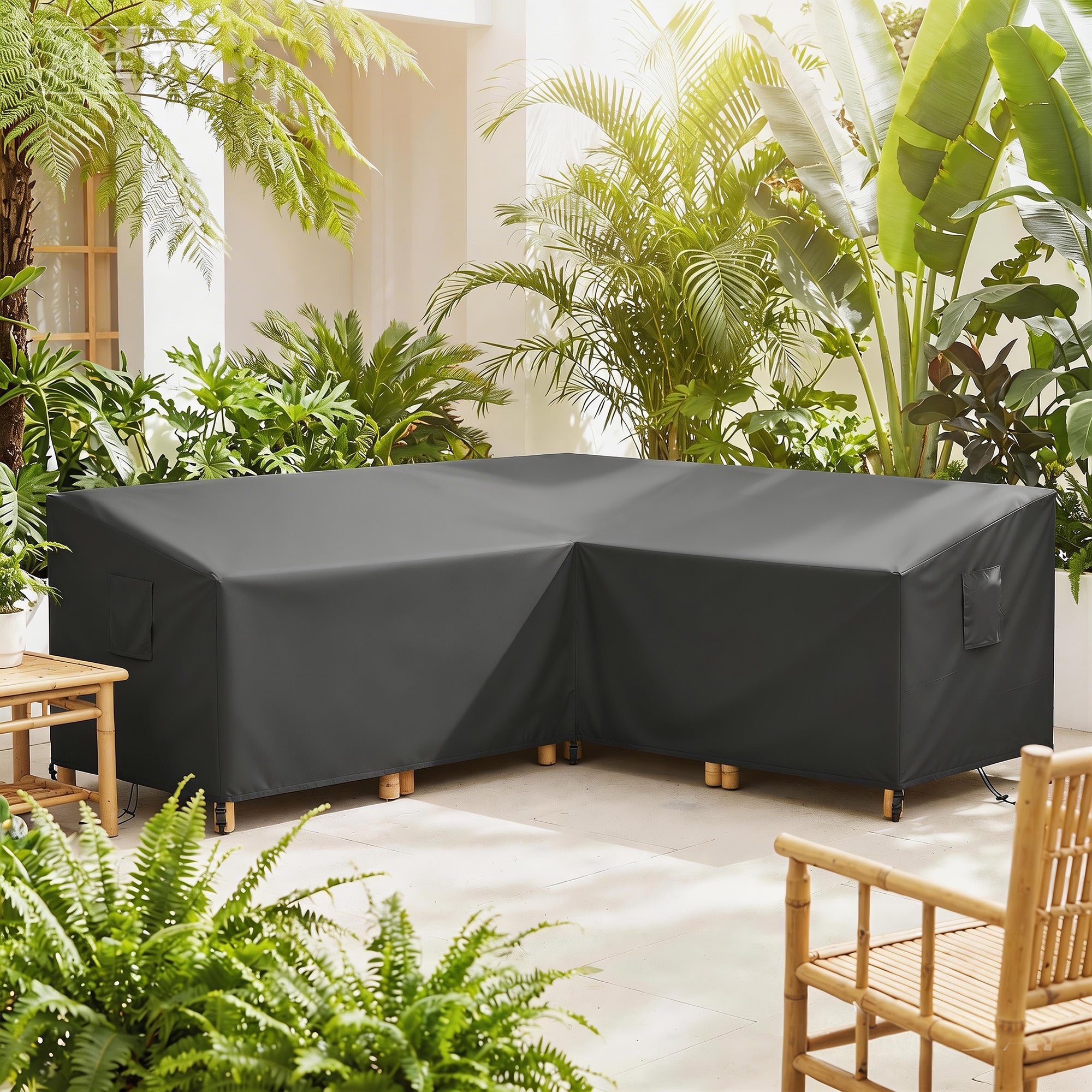 Outsunny V-Shaped Patio Furniture Cover, Waterproof Outdoor V-Shaped Sectional Sofa Cover, Anti-UV with Air Vent, Black