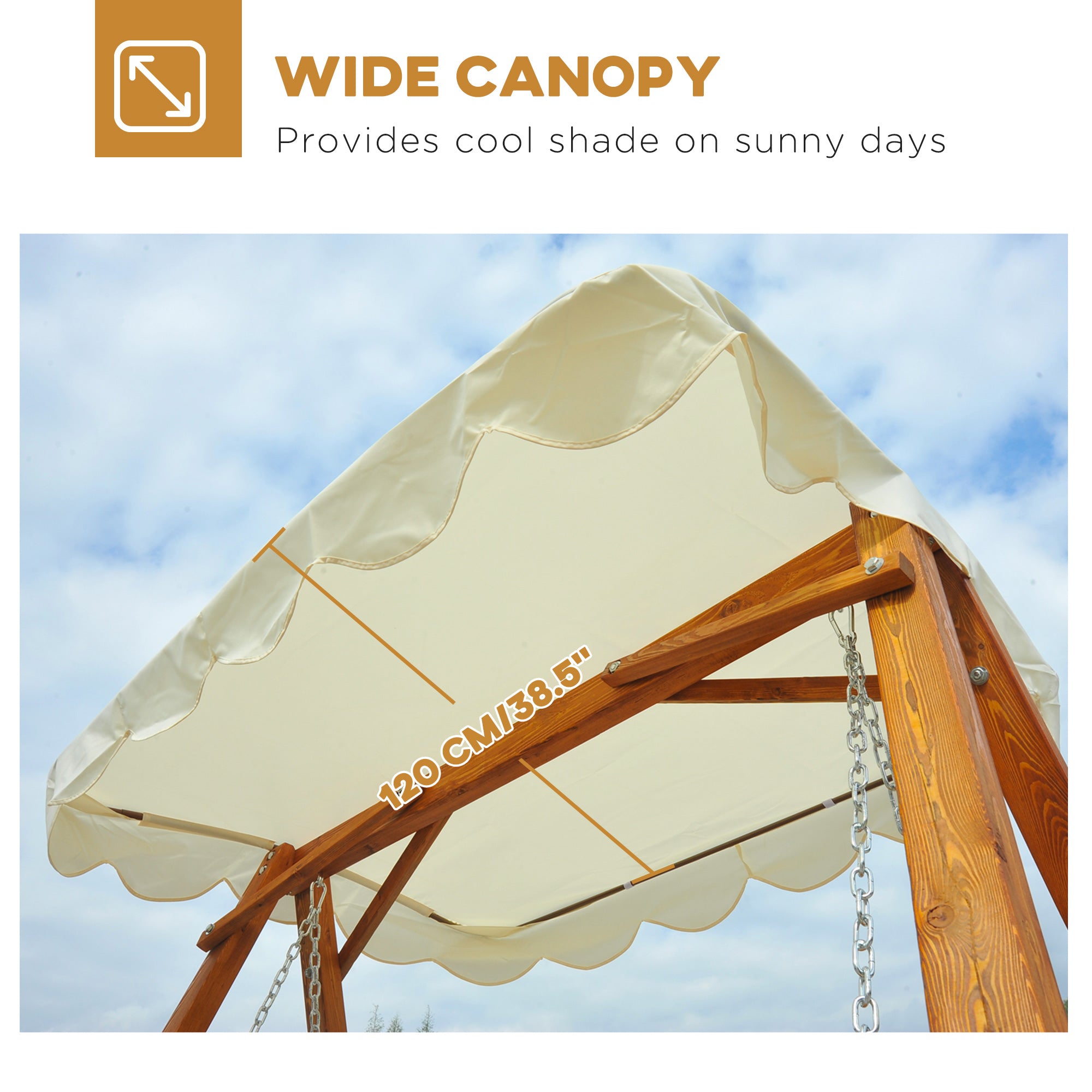 Outsunny 2 Seater Garden Swing Seat with Canopy, Wooden Swing Chair, Outdoor Hammock Bench for Balcony Patio Porch, Cream White