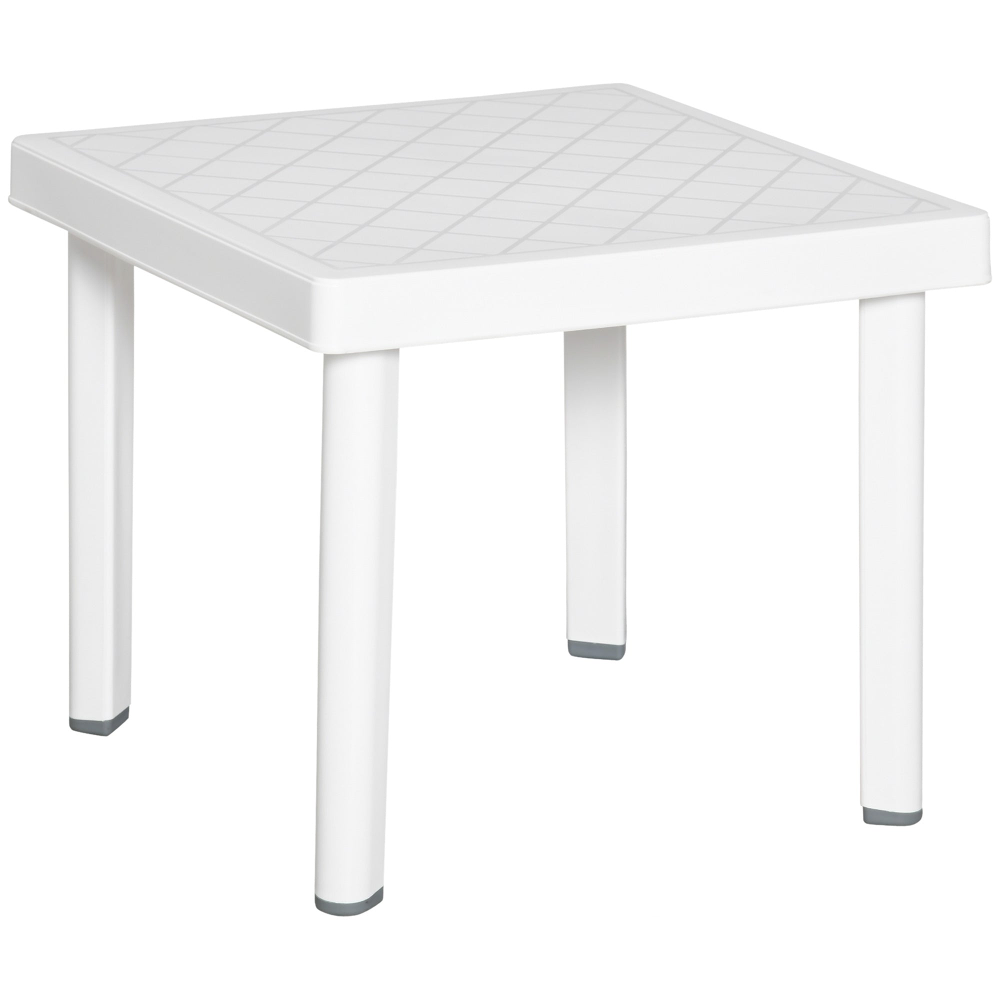 Outsunny Garden Side Table Plastic Outdoor Square Coffee End Table for Drink Snack, White - North Peak Garden Furniture