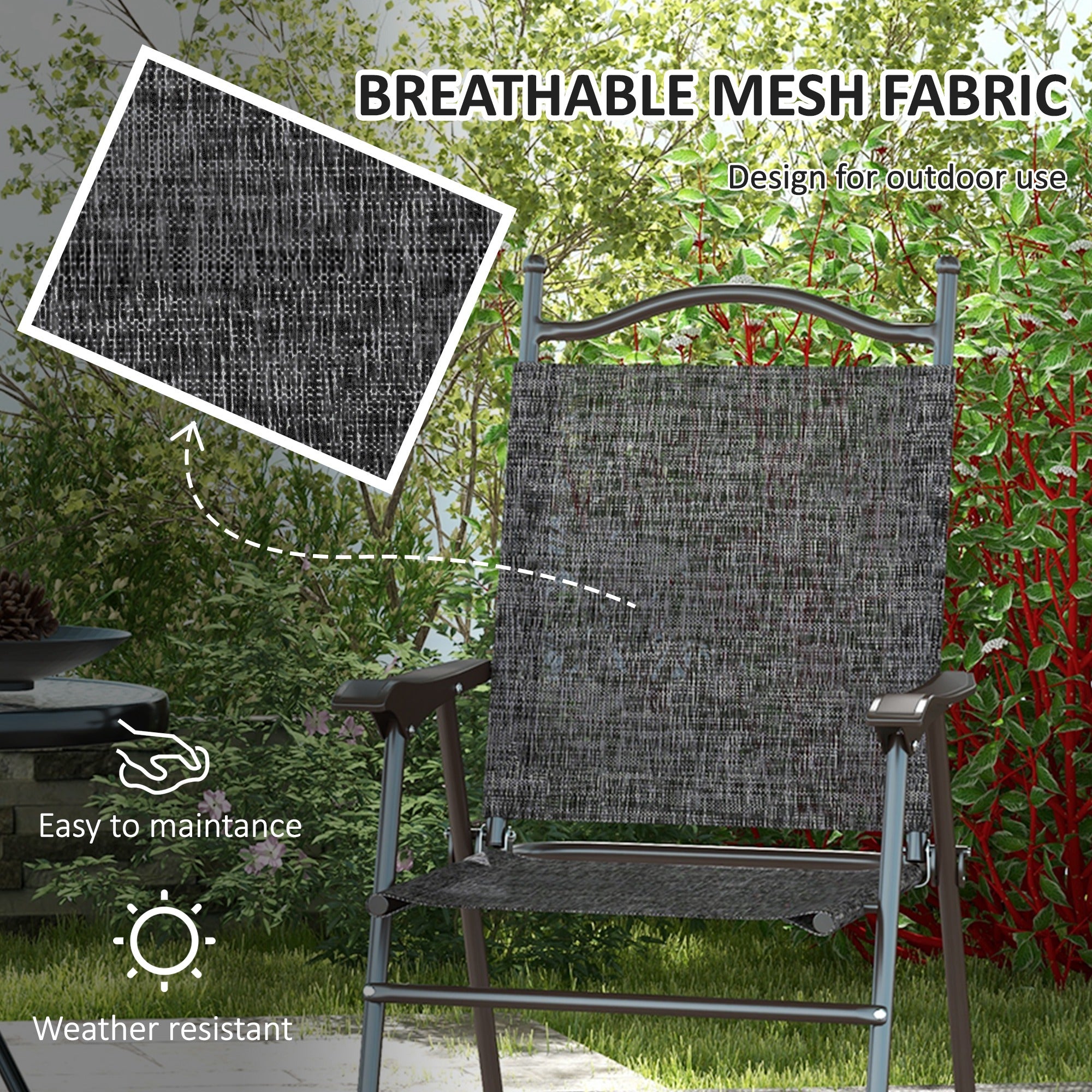 Outsunny Set of Two Folding Garden Chairs, with Fabric Mesh Seats - Grey - North Peak Garden Furniture