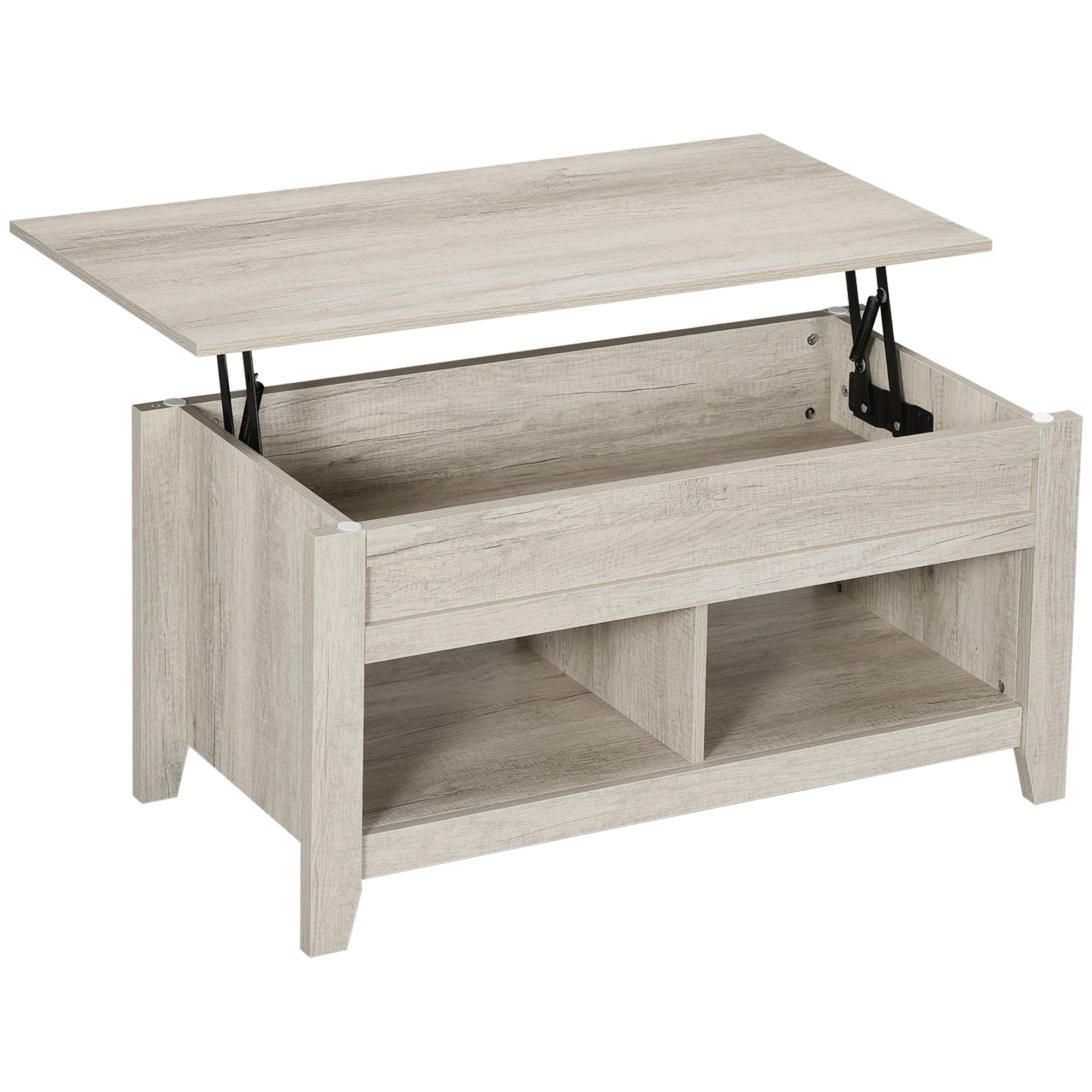 HOMCOM Lift Top Coffee Table w/ Hidden Storage Compartment Open Shelves Lift Tabletop Pop Up Centre Table for Living Room Oak Effect