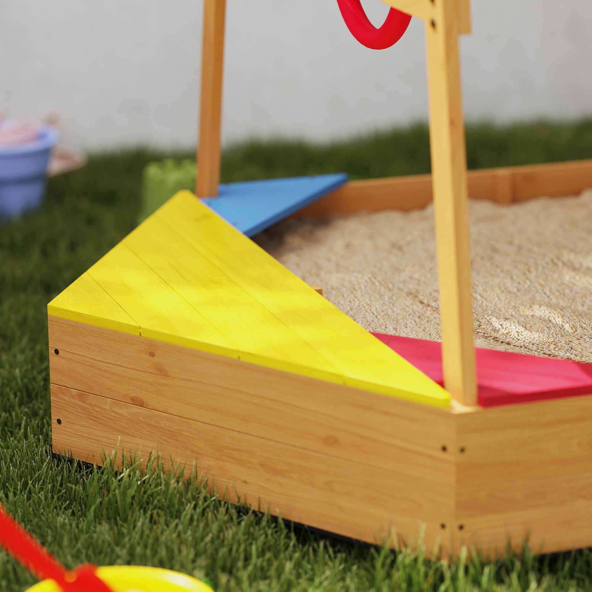 AIYAPLAY Wooden Kids Sandpit Boat Style with Canopy, 4 Seats, Rudder, Bottom Liner, for Children 3-8 Years, Yellow - North Peak Garden Furniture