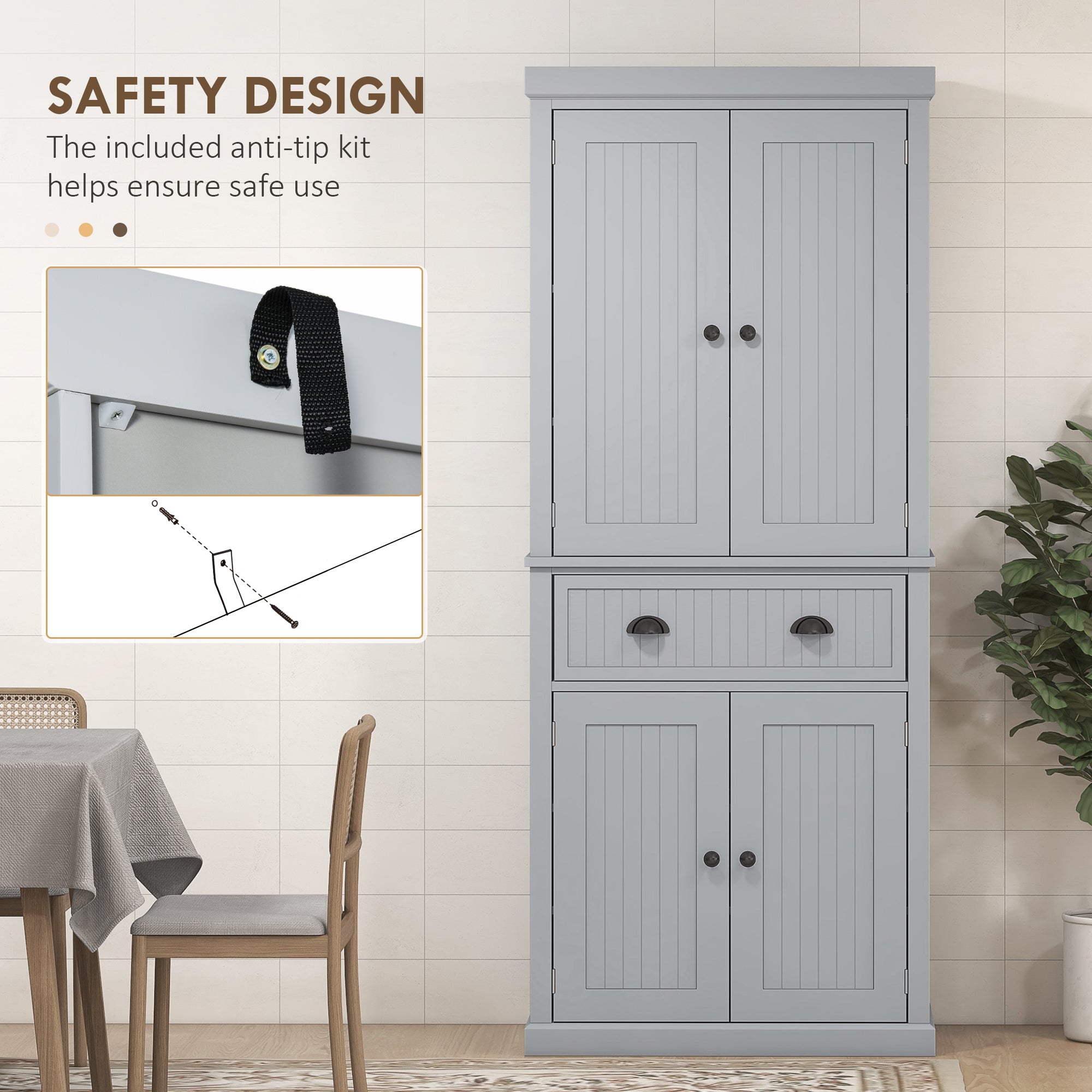 HOMCOM Freestanding Multi-Storage Kitchen Cabinet - Grey - North Peak Garden Furniture