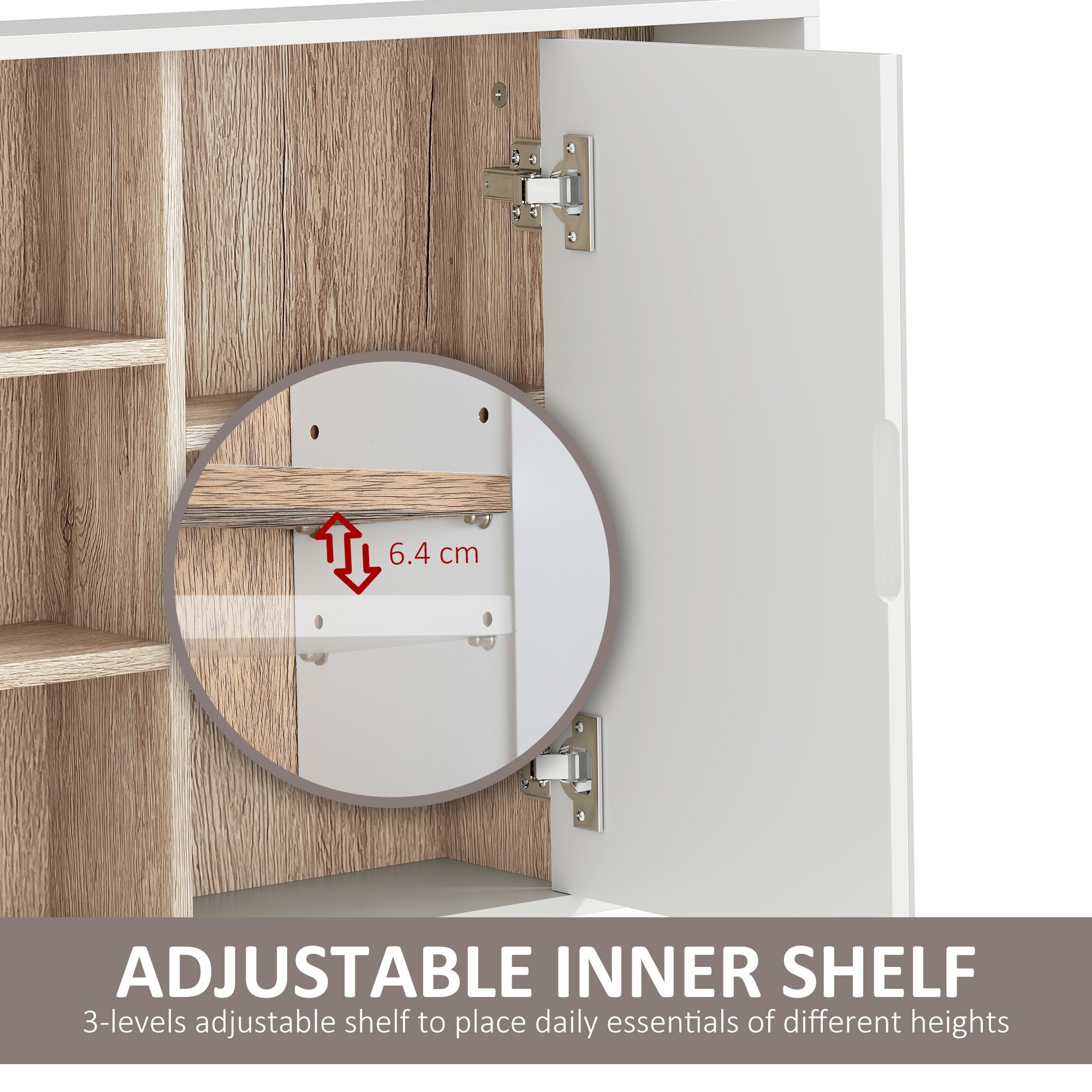 HOMCOM Bathroom Mirror Cabinet, Wall Mounted Storage Cabinet with Open Cupboard and Adjustable Shelf, White