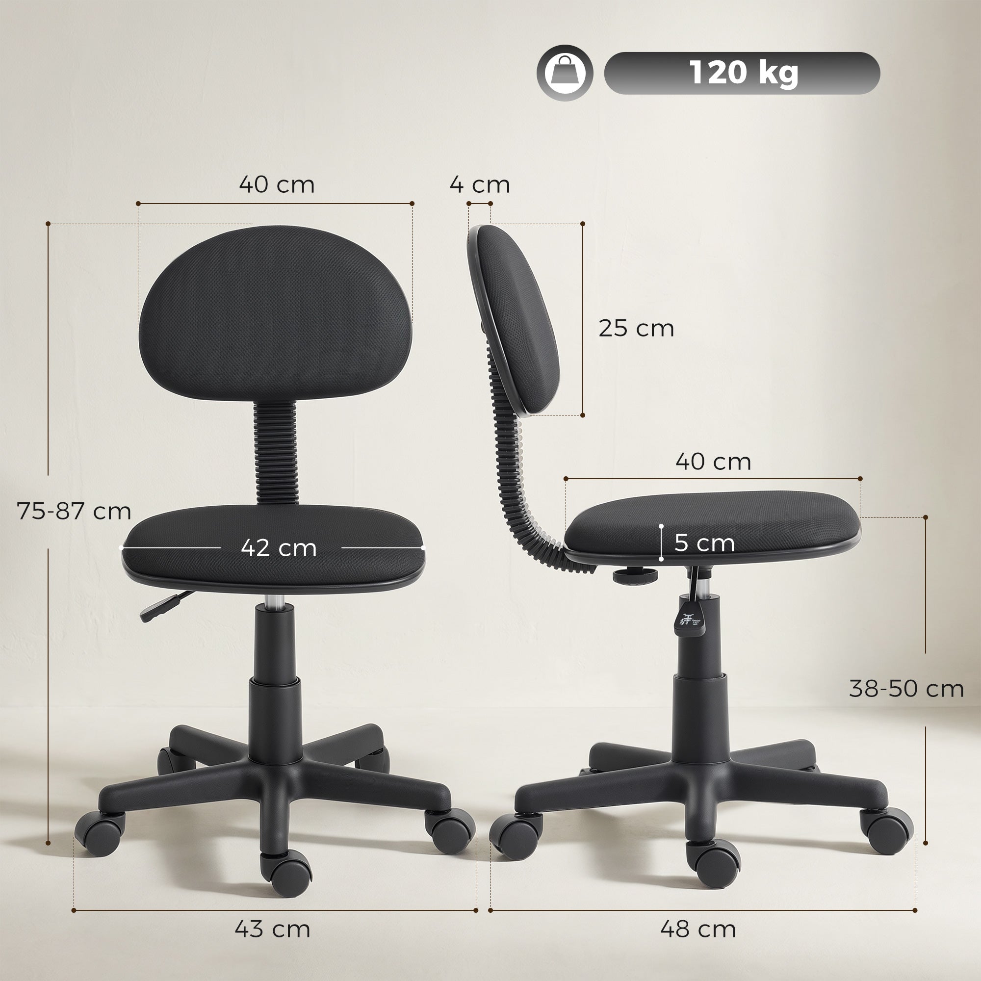 HOMCOM Small Armless Office Chair - Black