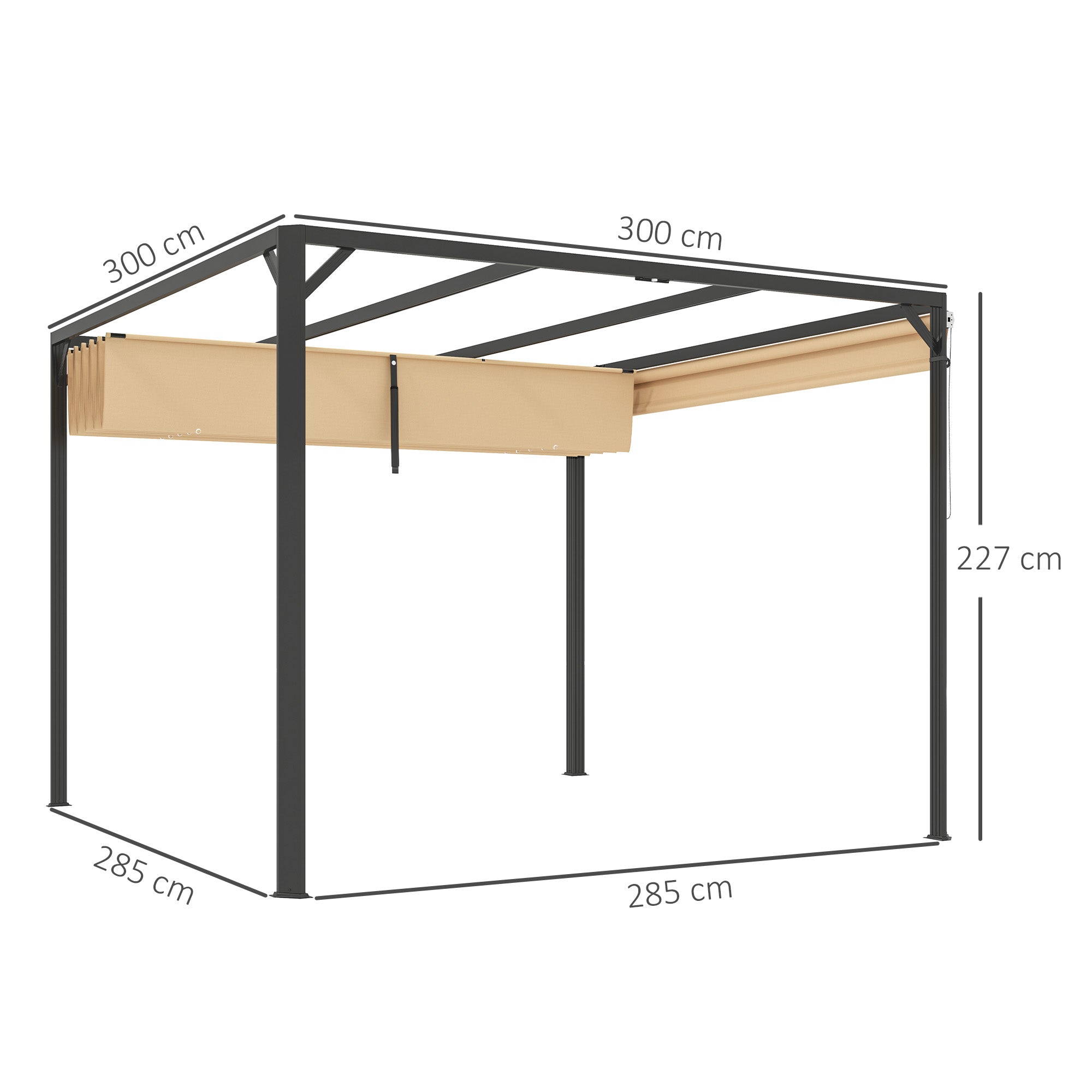 Outsunny 3 x 3m Aluminium Pergola, with Retractable Roof and Wall - Khaki - North Peak Garden Furniture