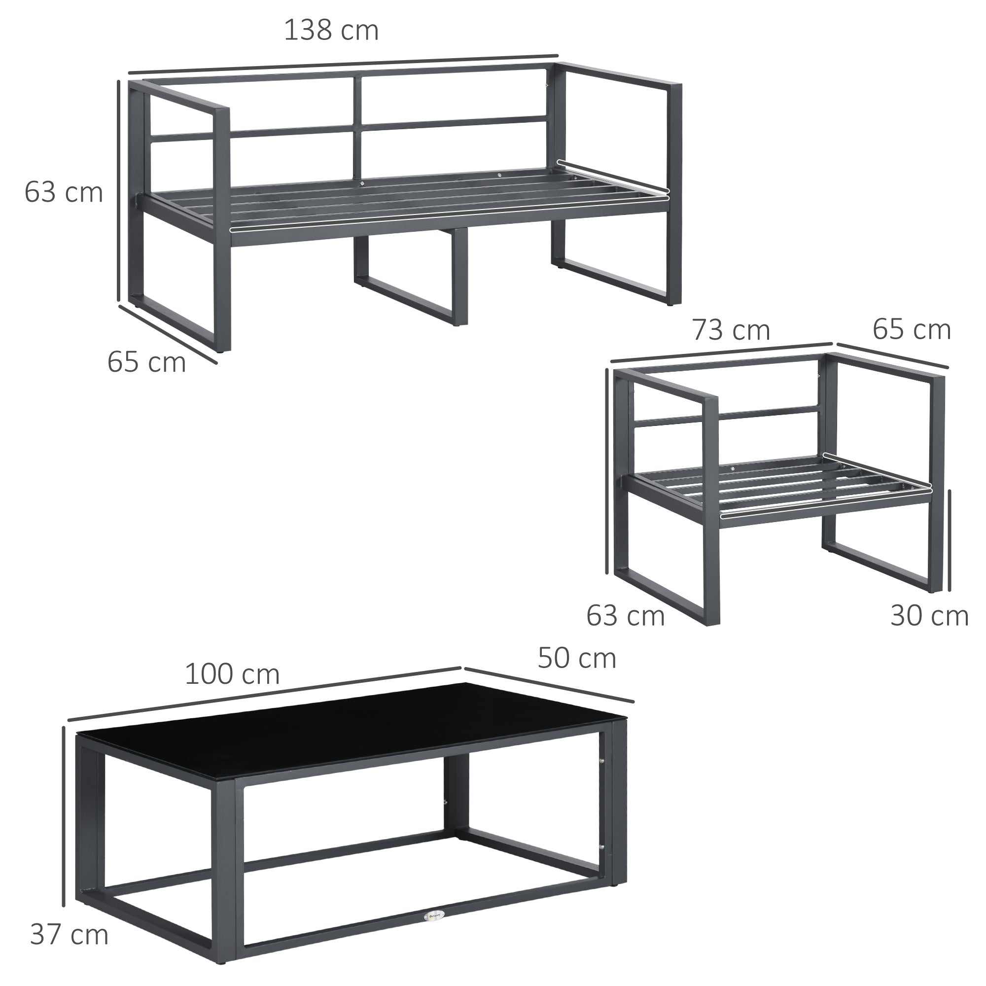Outsunny 4 Pieces Garden Sofa Set 2 Single Armchair 1 Bench & Side Table Set Aluminium Frame Patio Furniture with Cushions Grey - North Peak Garden Furniture