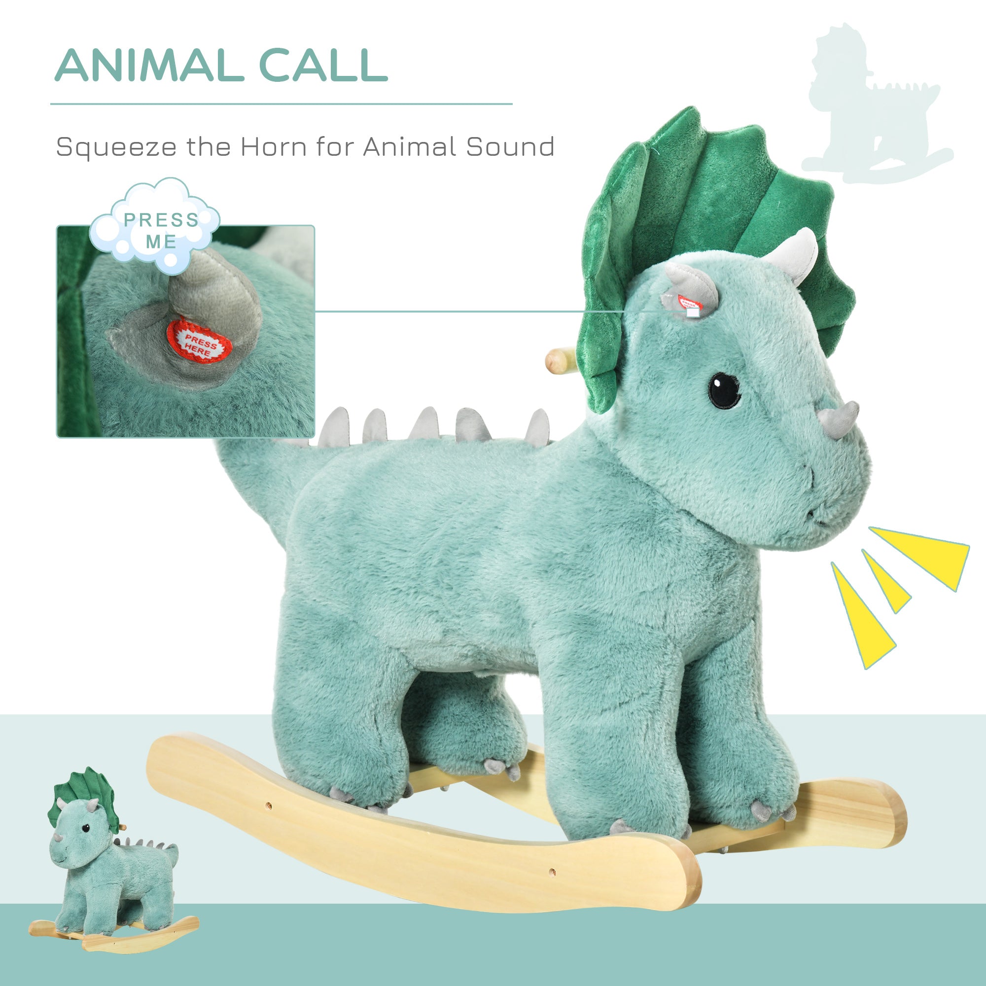 HOMCOM Plush Ride-On Rocking Dinosaur, with Sound - Green - North Peak Garden Furniture