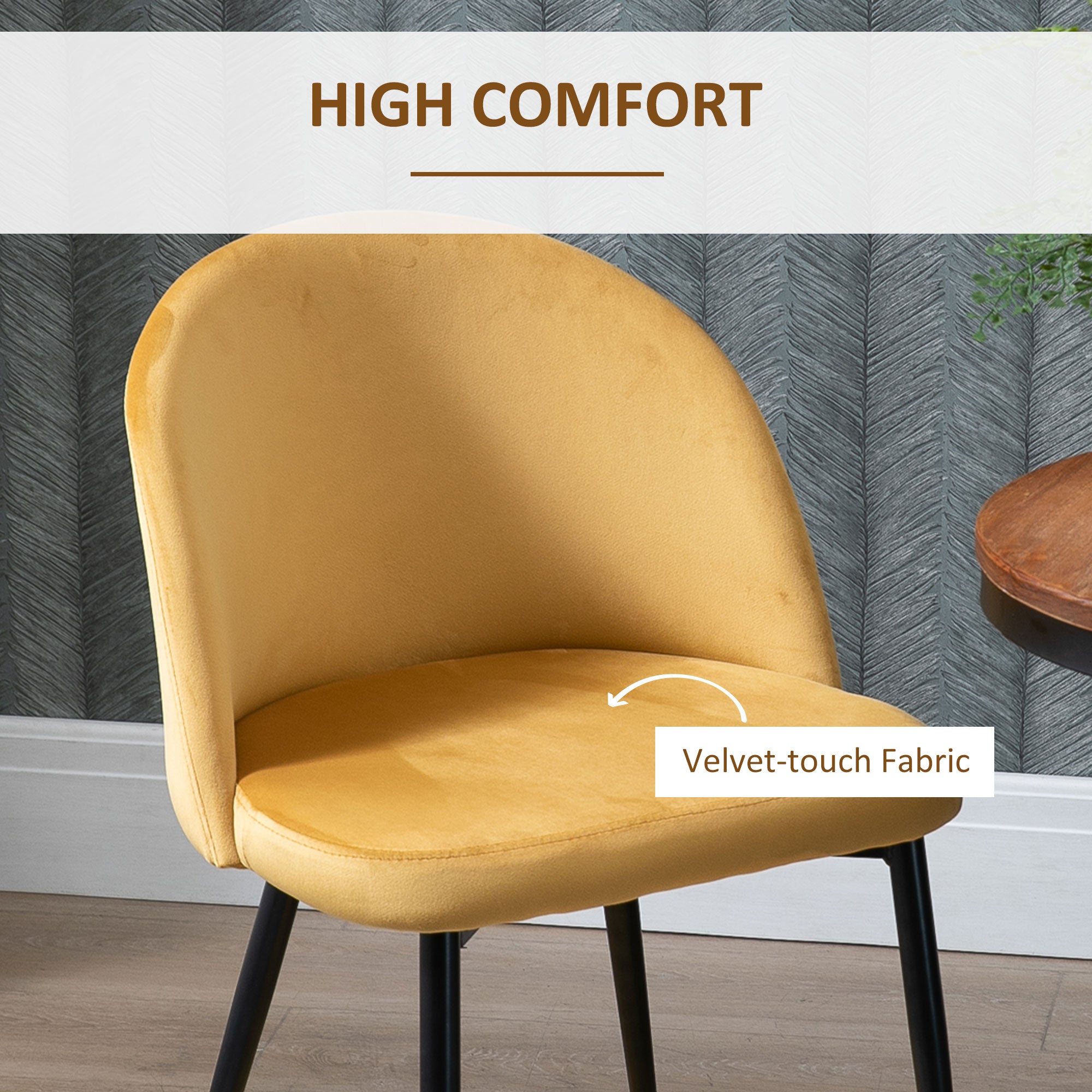 HOMCOM Dining Chairs Set of 2 Contemporary Design for Office Dining Kitchen with Soft Fabric Seat and Back Living Room, Yellow - North Peak Garden Furniture