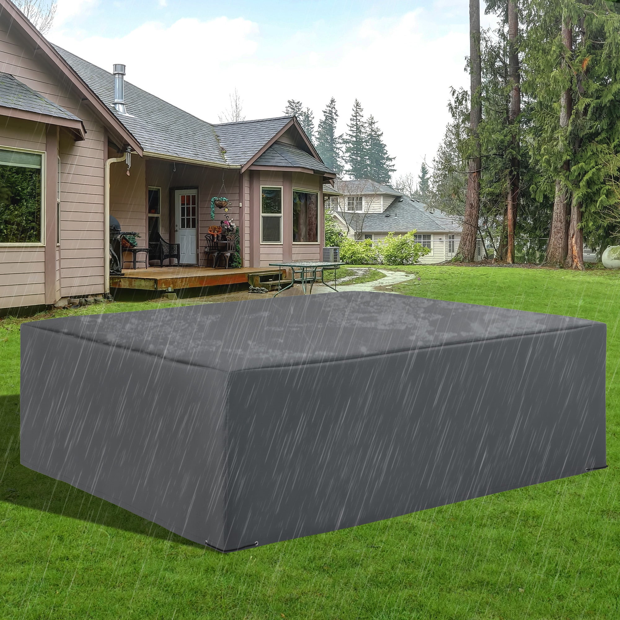 Outsunny 225x210cm Outdoor Garden Rattan Furniture Protective Cover Water UV Resistant Grey - North Peak Garden Furniture