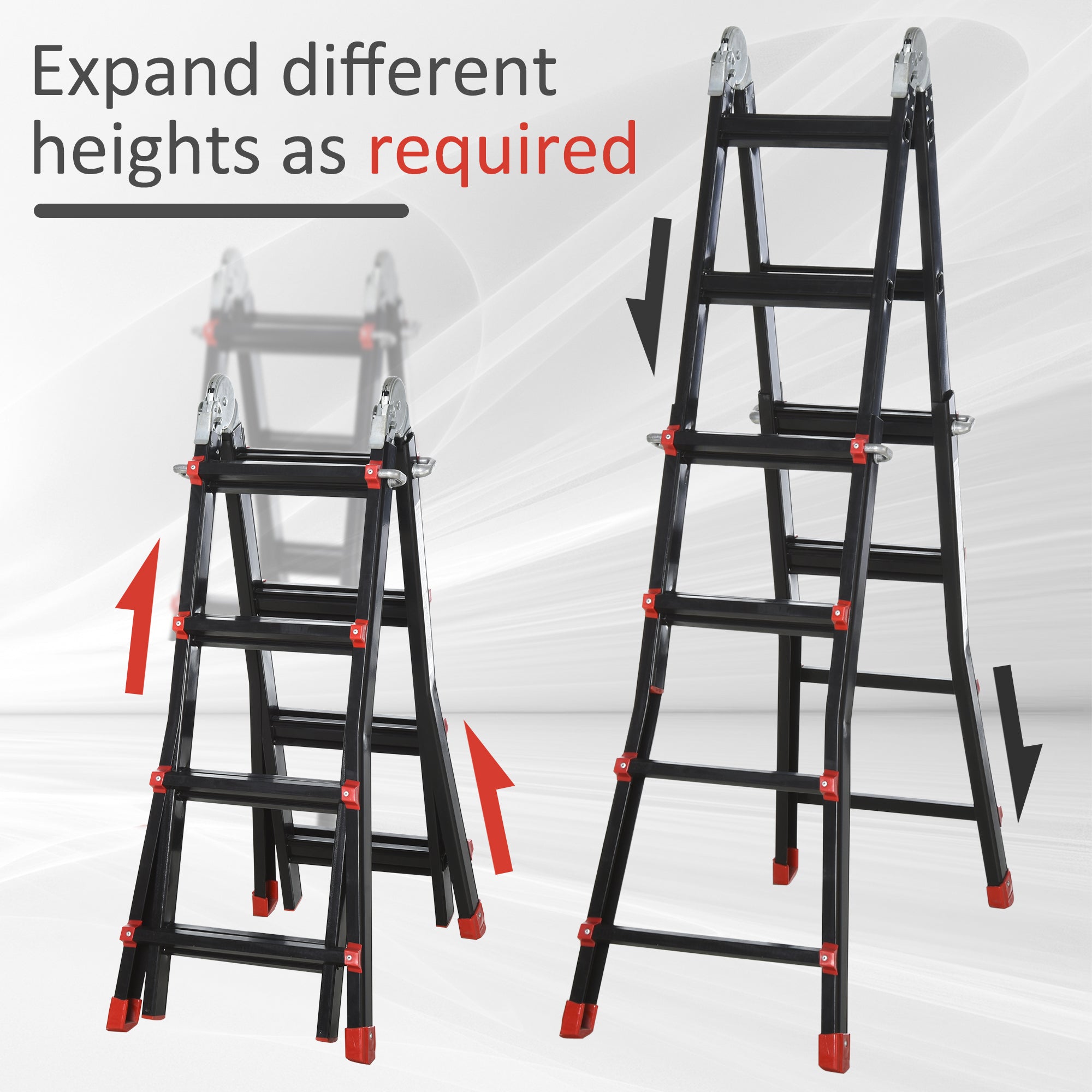 HOMCOM 4M Aluminium Duo Ladder Telescopic Herringbone Changeable Multi-Purpose w/ Non-Slip Steps Climbing DIY Platform Portable Workshop House Garden - North Peak Garden Furniture