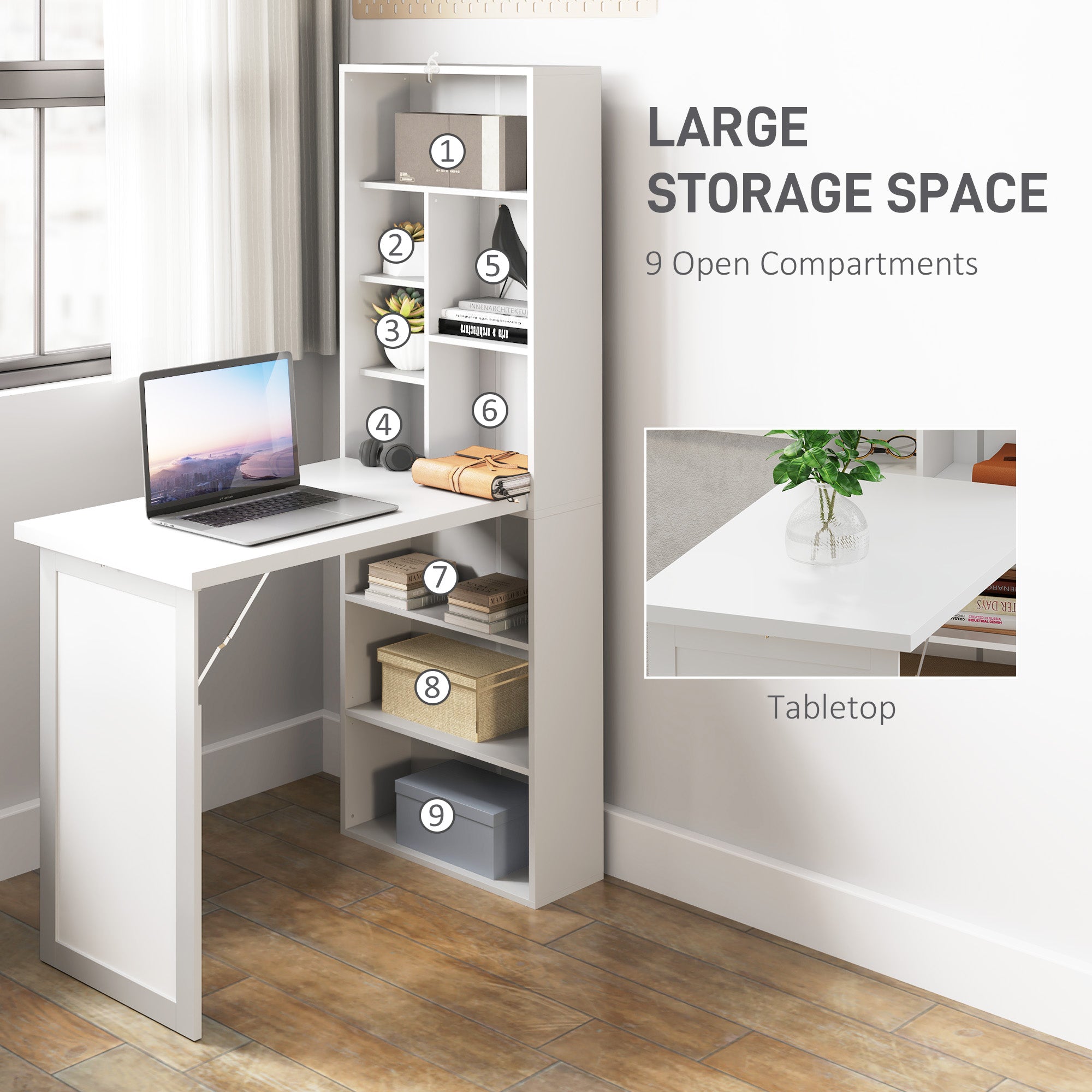 HOMCOM Three-Part Work Desk, with Storage and Chalkboard - White - North Peak Garden Furniture