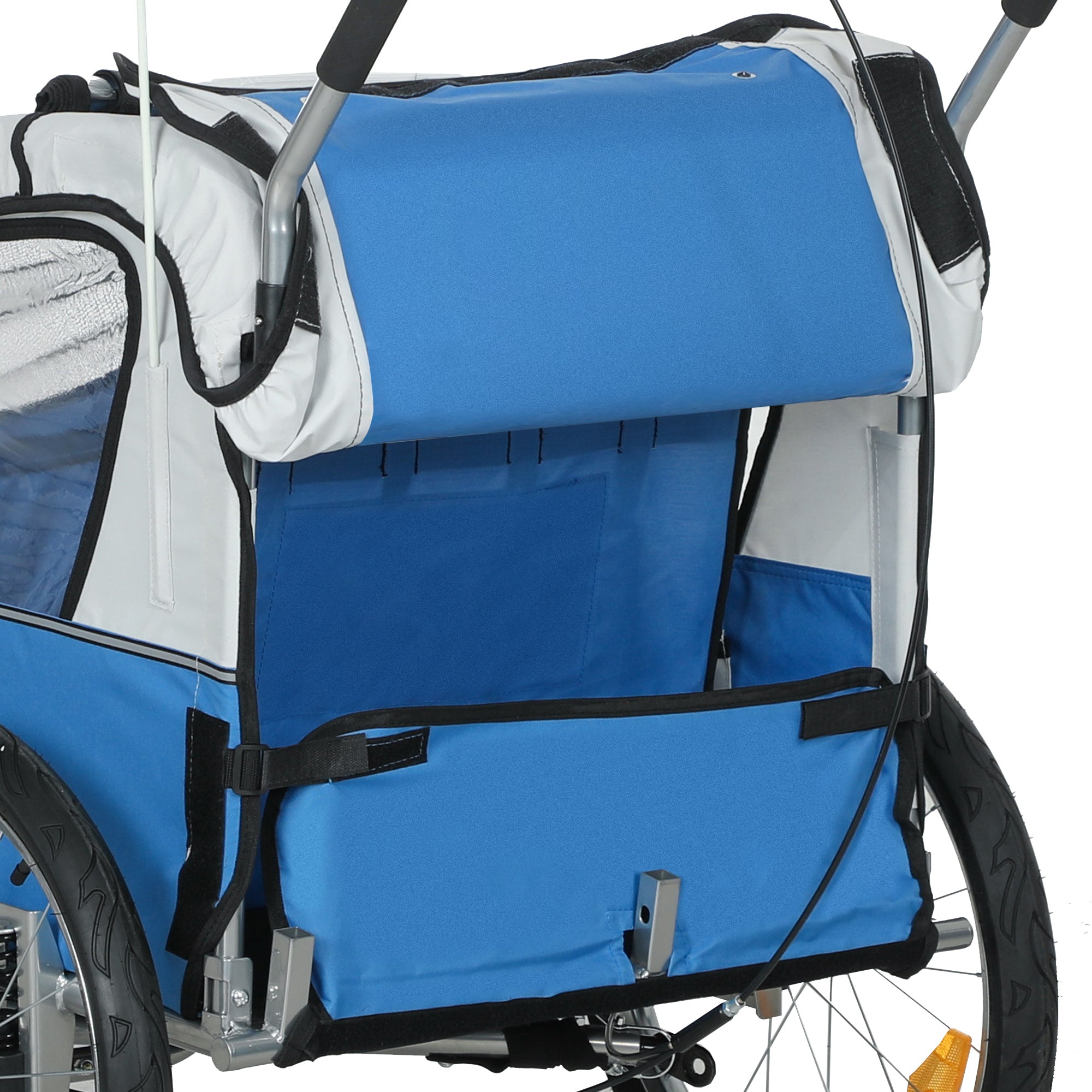 HOMCOM 2 Seat Bike Trailer with 5 Point Harness, Baby Bike Stroller with Safety Flag, Reflectors, for 18+ Months, Blue - North Peak Garden Furniture
