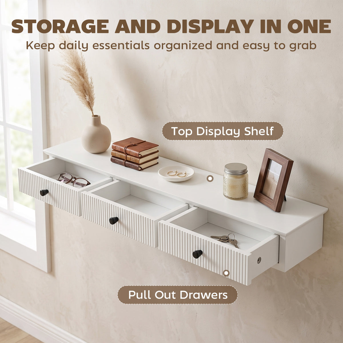 HOMCOM Shelf Wall-Mounted Storage Shelf Shelving Unit MDF 93 x 15 x 10 cm Entryway Kitchen Living Room, White