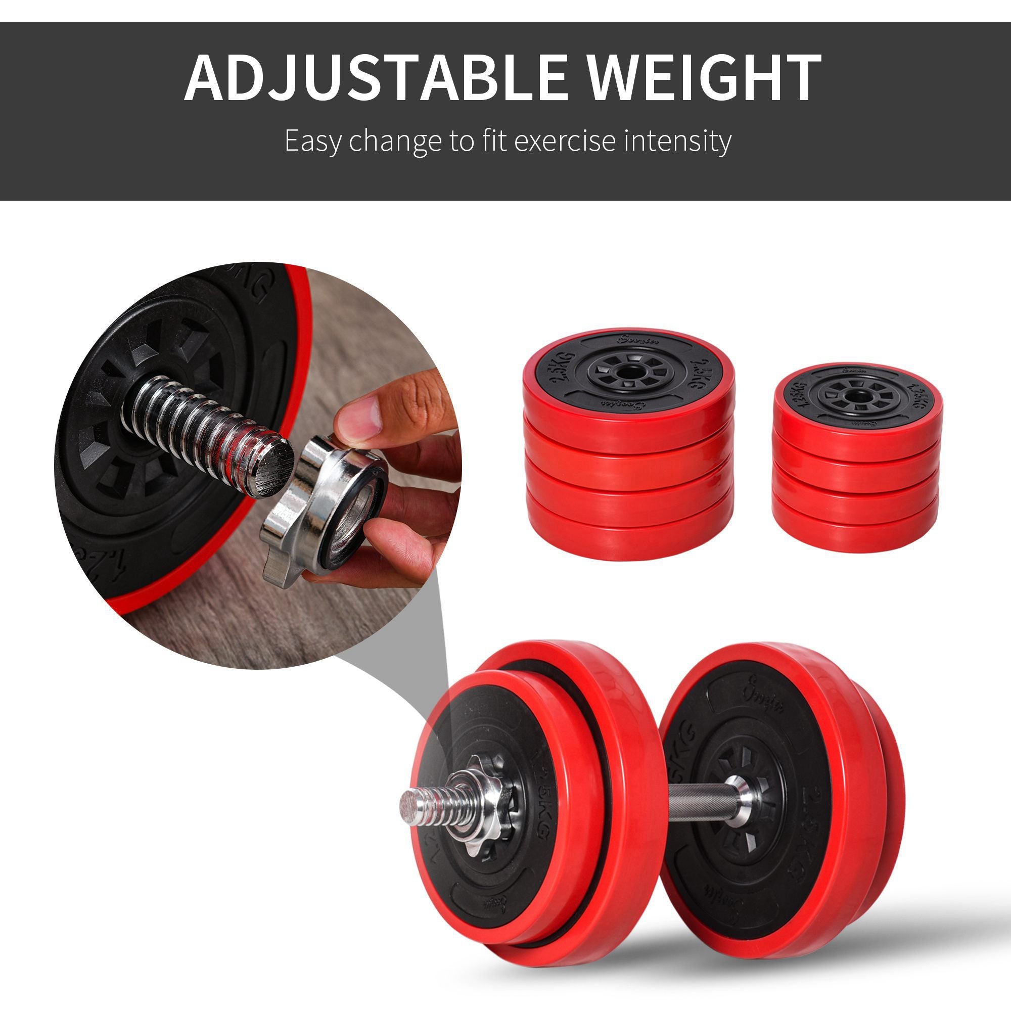 HOMCOM 20KGS 2-In-1 Dumbbell & Barbell Adjustable Set Strength Muscle Exercise Fitness Plate Bar Clamp Rod Home Gym Sports Area - North Peak Garden Furniture