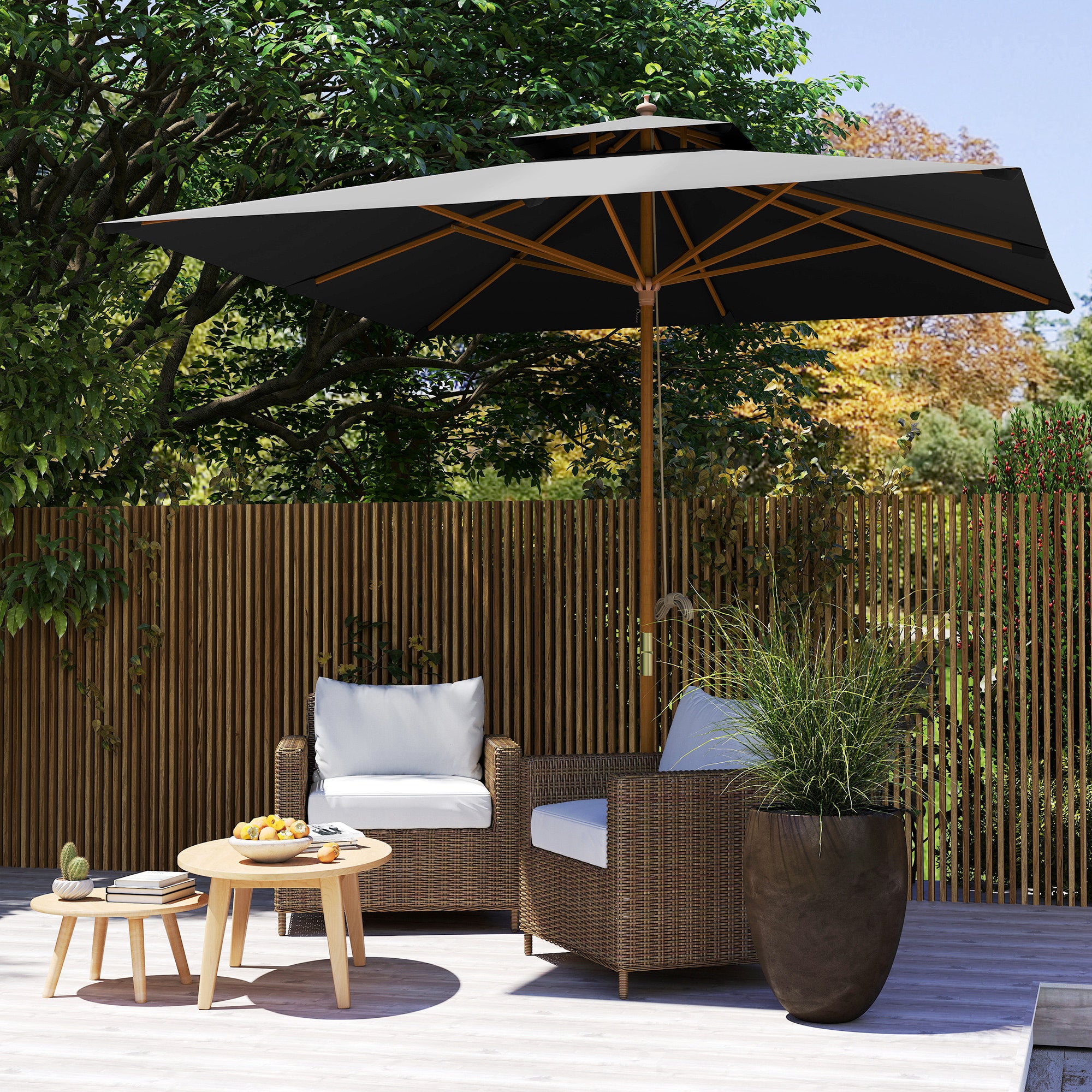 Outsunny 3 m Square Canopy Parasol - Black - North Peak Garden Furniture