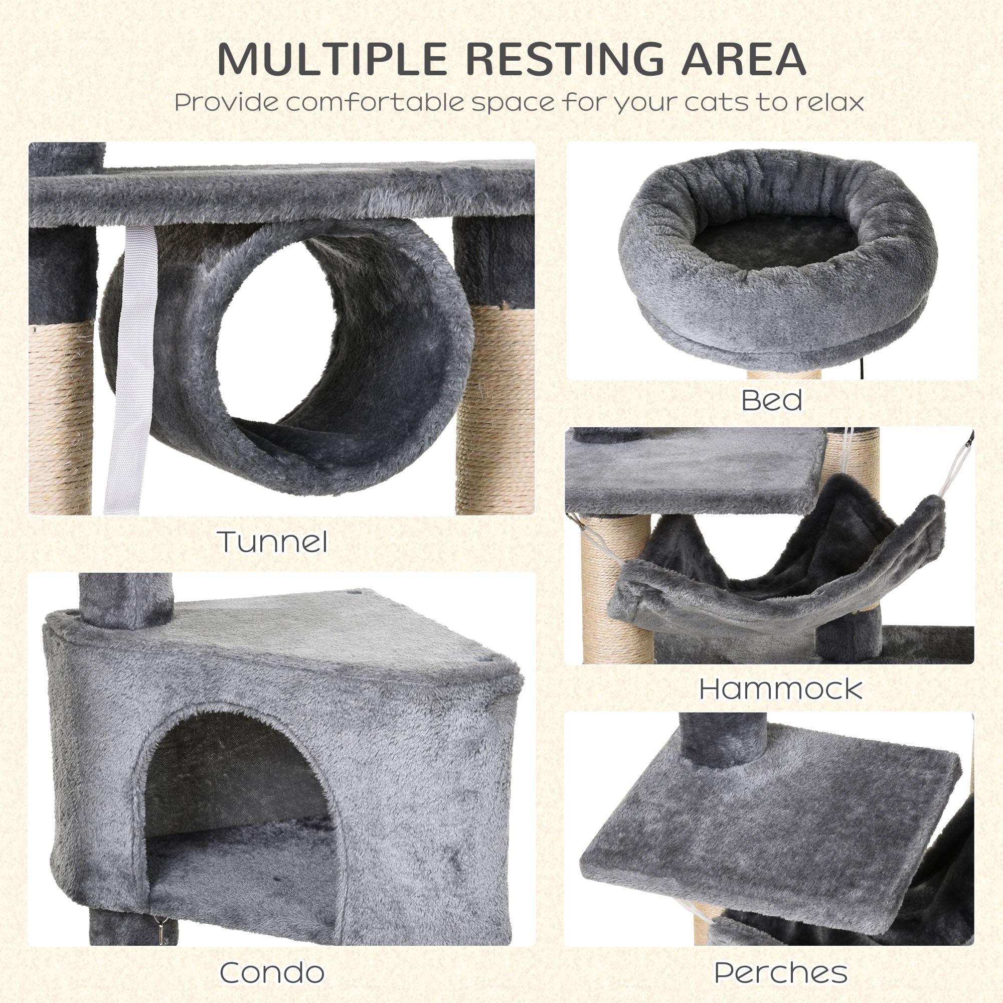PawHut Cat Tree for Indoor Cats Condo Tower Multi-level Height 150CM Kittens Activity Stand House with Toys & Various Scratching Posts - North Peak Garden Furniture