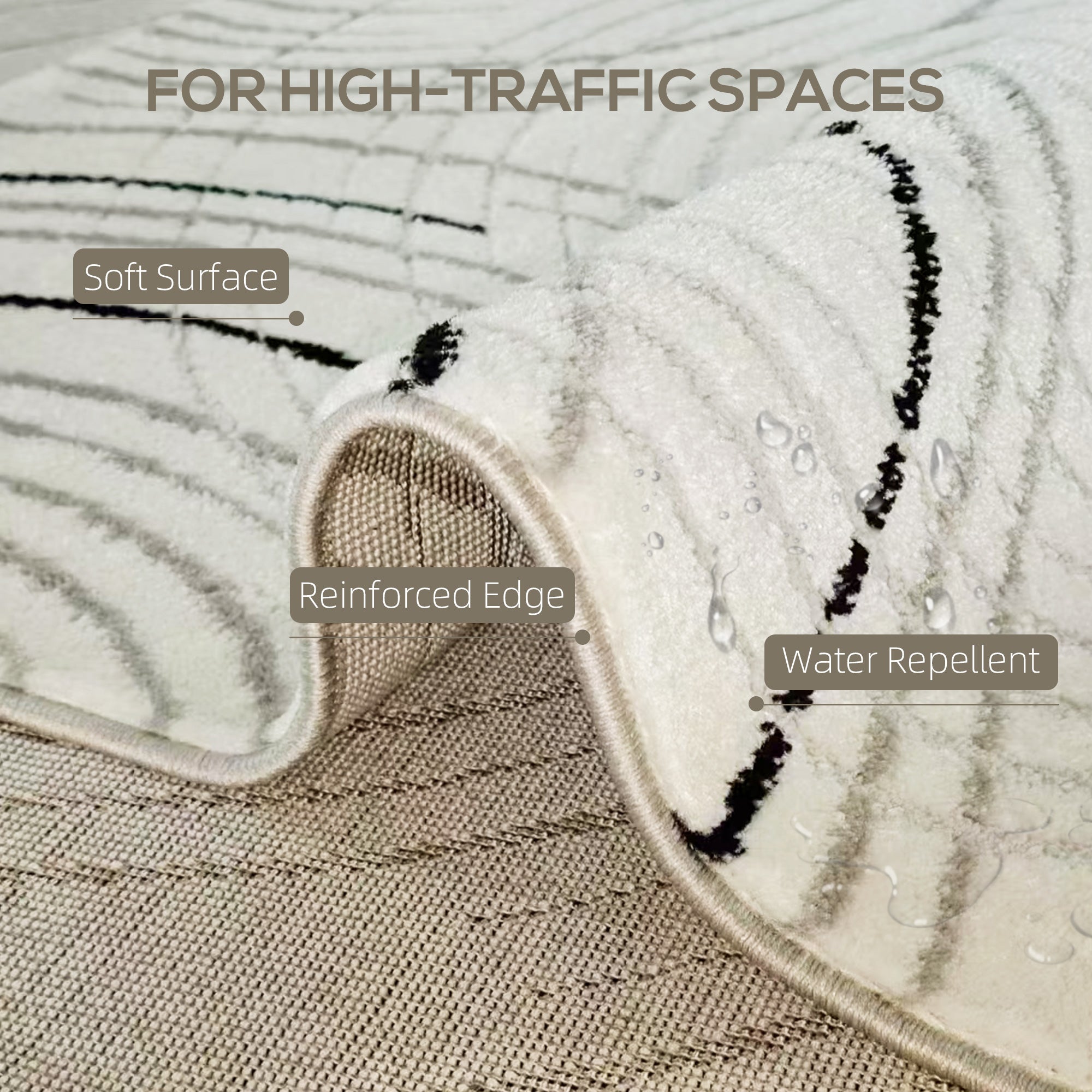 HOMCOM Modern Area Rug, Swirl Pattern Machine Washable Rug, Allergy-Friendly Floor Carpet for Living Room, Bedroom, Dining Room, Home Office, 230 x 160 cm, Cream White