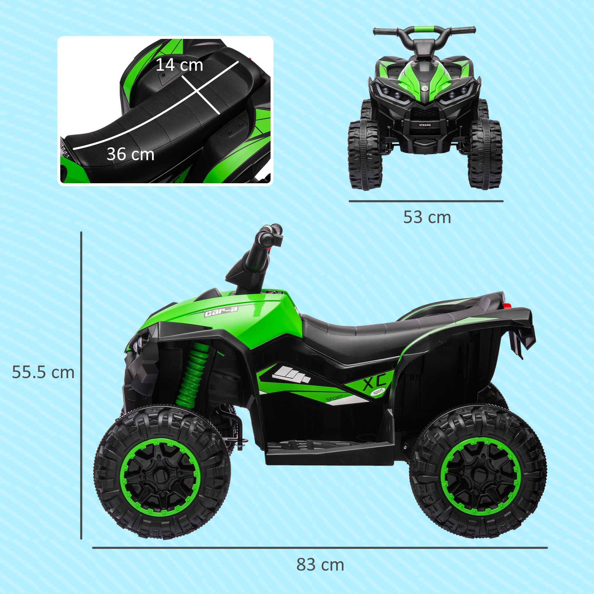HOMCOM 12V Ride-On Quad Bike w/ Music, Horn, for Ages 3-5 Years - Green - North Peak Garden Furniture