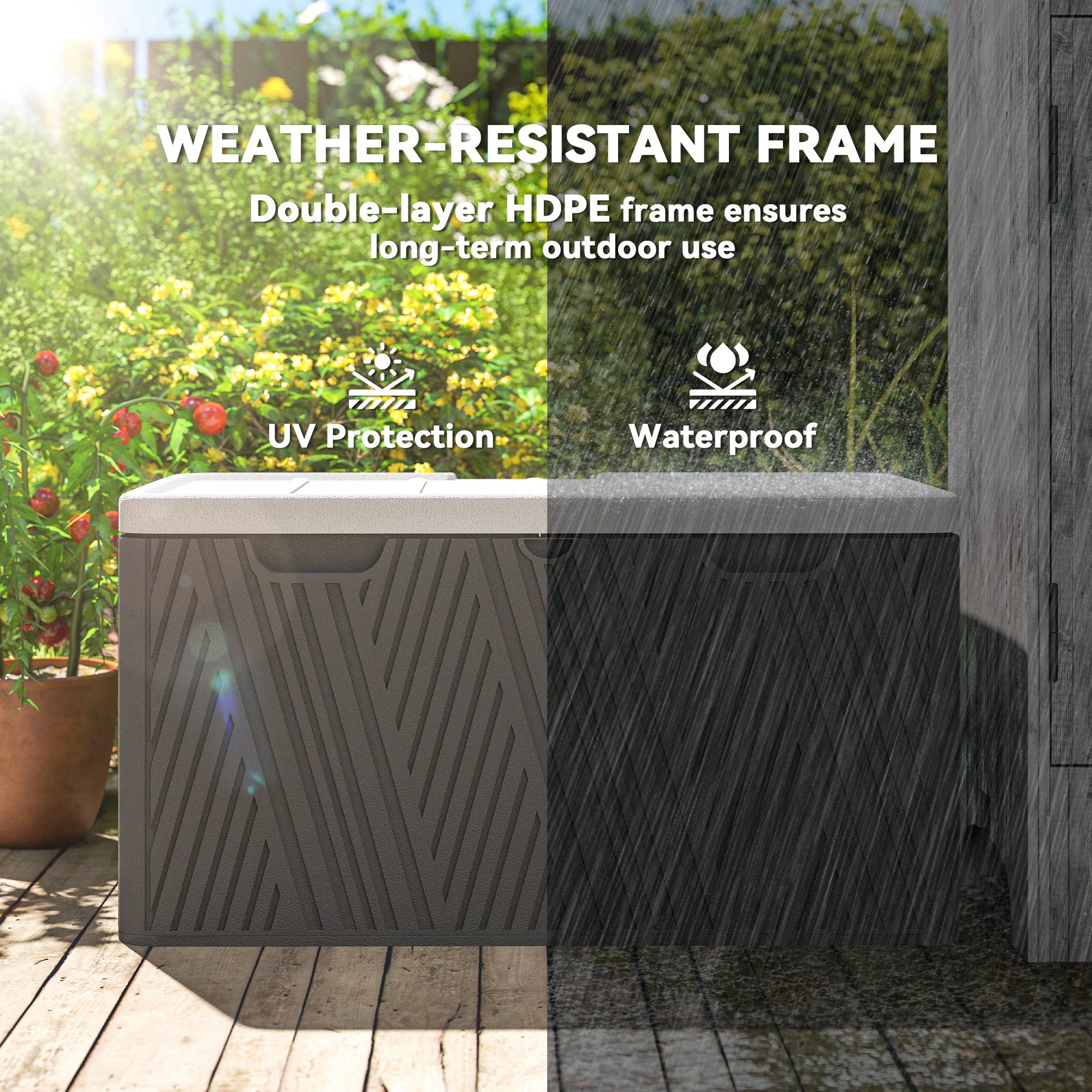 Outsunny 380L Waterproof Outdoor Storage Box, with Lockable Lid - Black - North Peak Garden Furniture