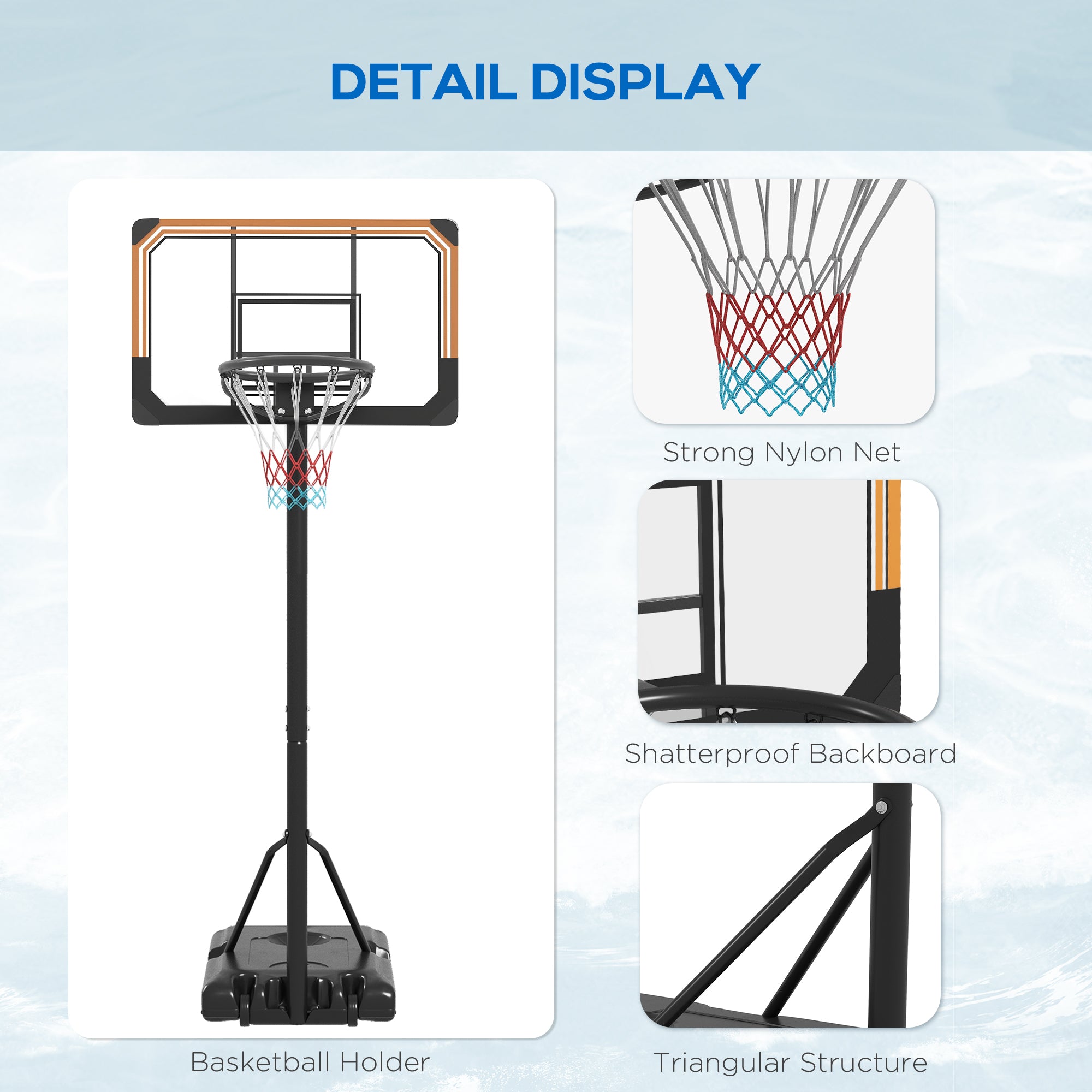 SPORTNOW Height Adjustable Basketball Stand Net Set System, Freestanding Basketball Hoop and Stand with Wheels, 182-213cm - Black - North Peak Garden Furniture