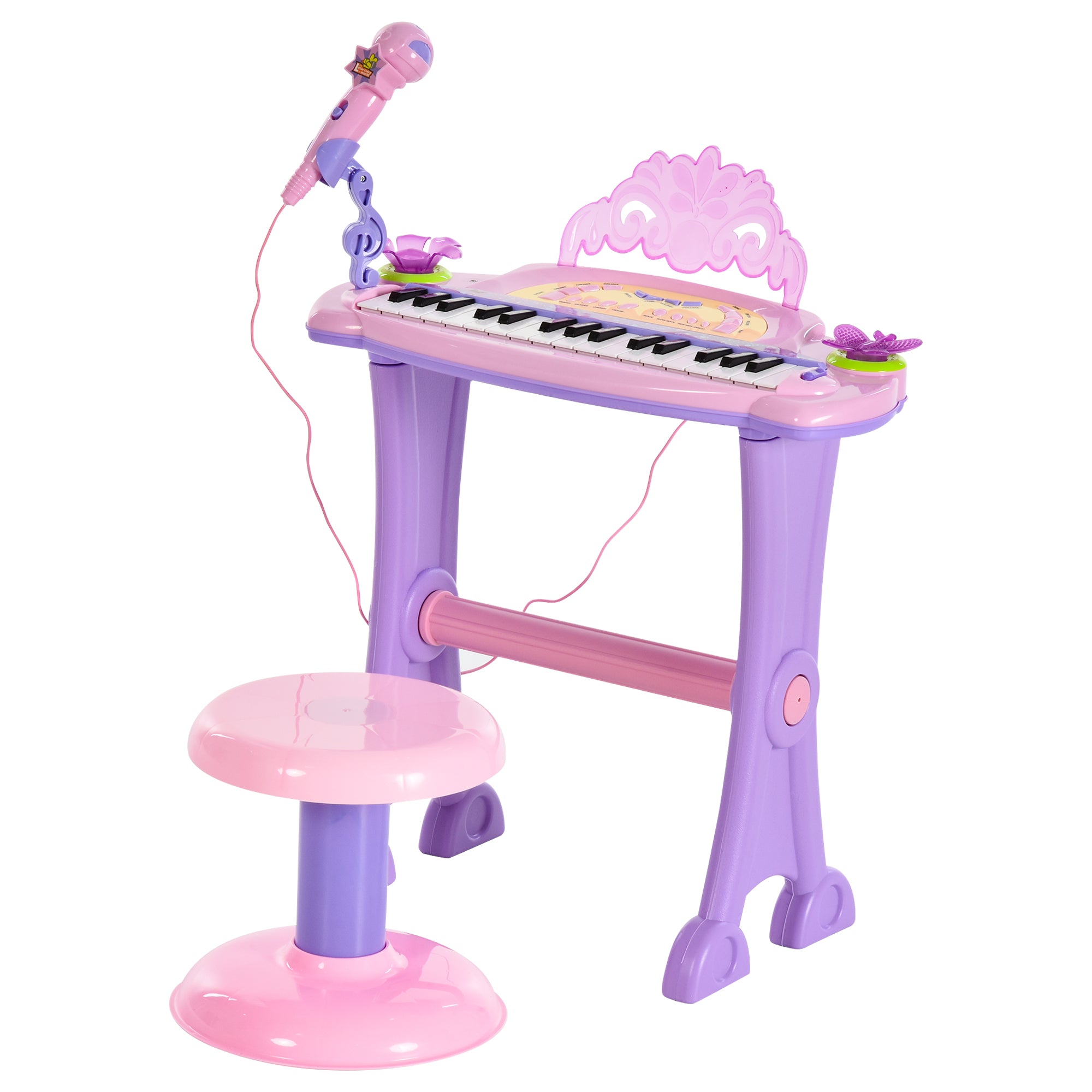 HOMCOM 32 Keys Kids Mini Electronic Keyboard Musical Instrument Educational Game Toy Children Grand Piano Stool Micropho - North Peak Garden Furniture