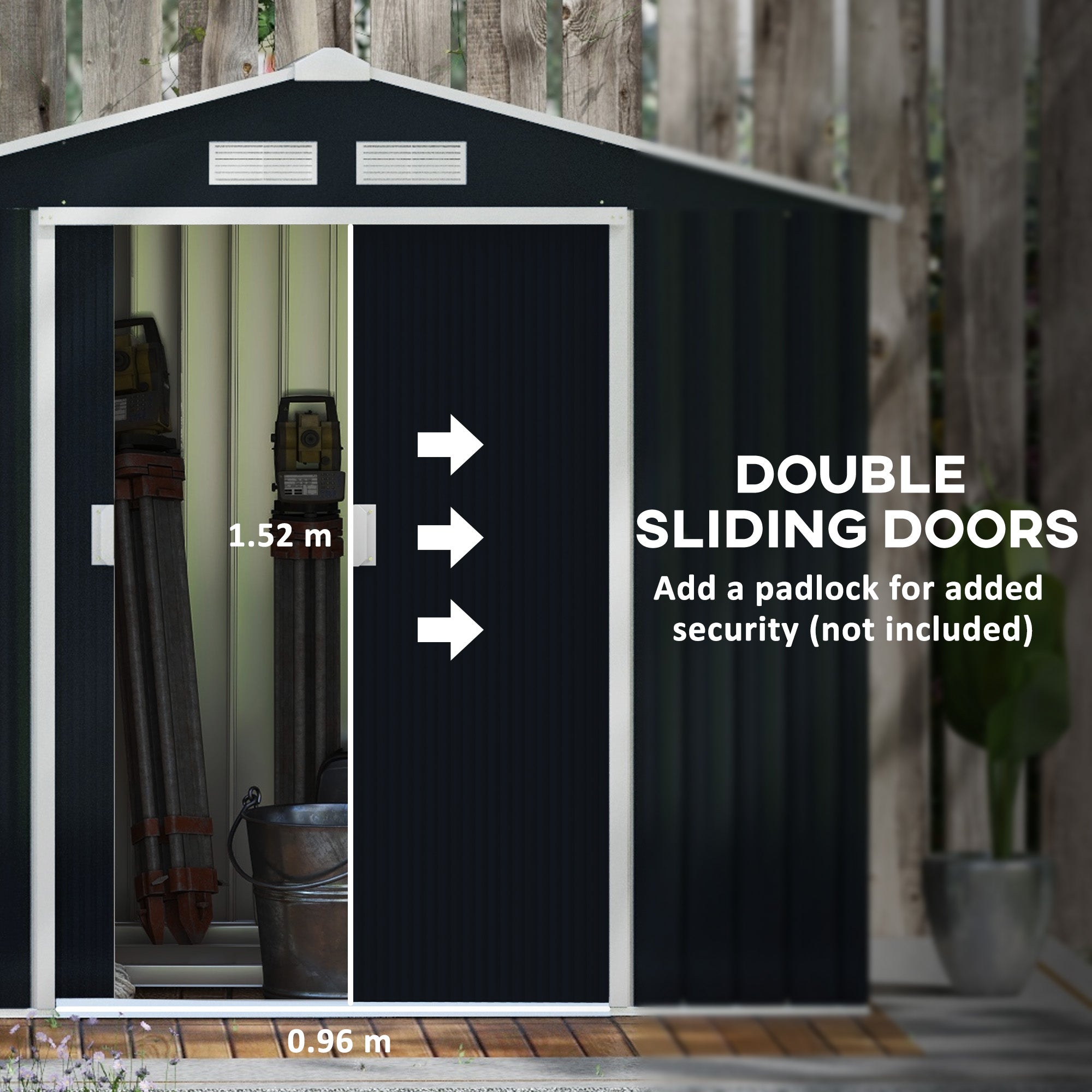 Outsunny 7 x 4ft Metal Garden Shed, Outdoor Storage Tool House with Ventilation Slots, Foundation Kit and Lockable Double Doors, Dark Grey - North Peak Garden Furniture