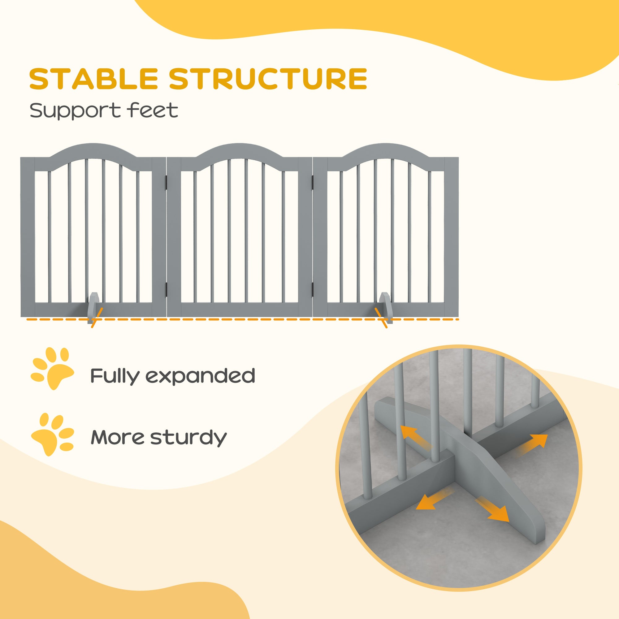 PawHut 3 Panels Dog Gate w/ Support Feet Fence Safety Barrier Freestanding Wood Light Grey - North Peak Garden Furniture