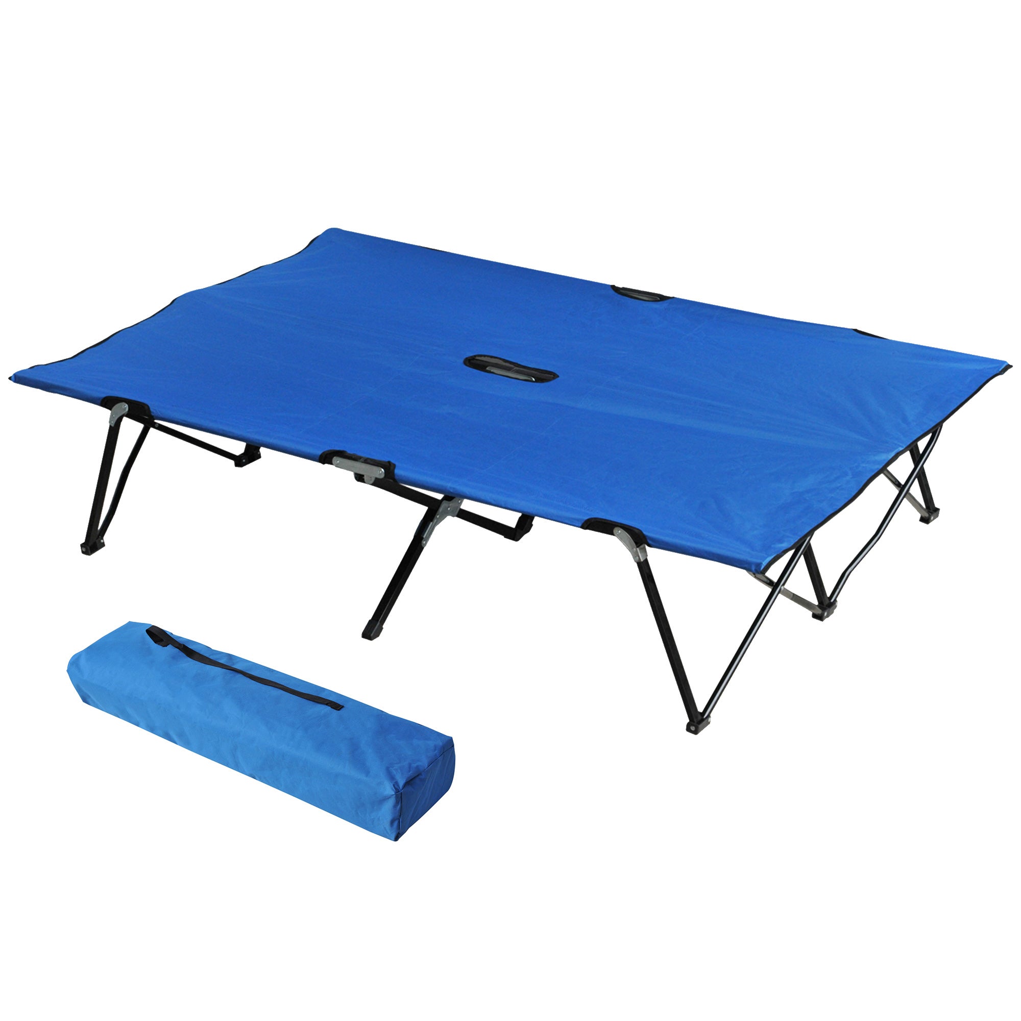 Outsunny Double Camping Bed Camping Cot Foldable Sunbed Outdoor Patio Sleeping Bed Super Light with Carry Bag (Blue) - North Peak Garden Furniture