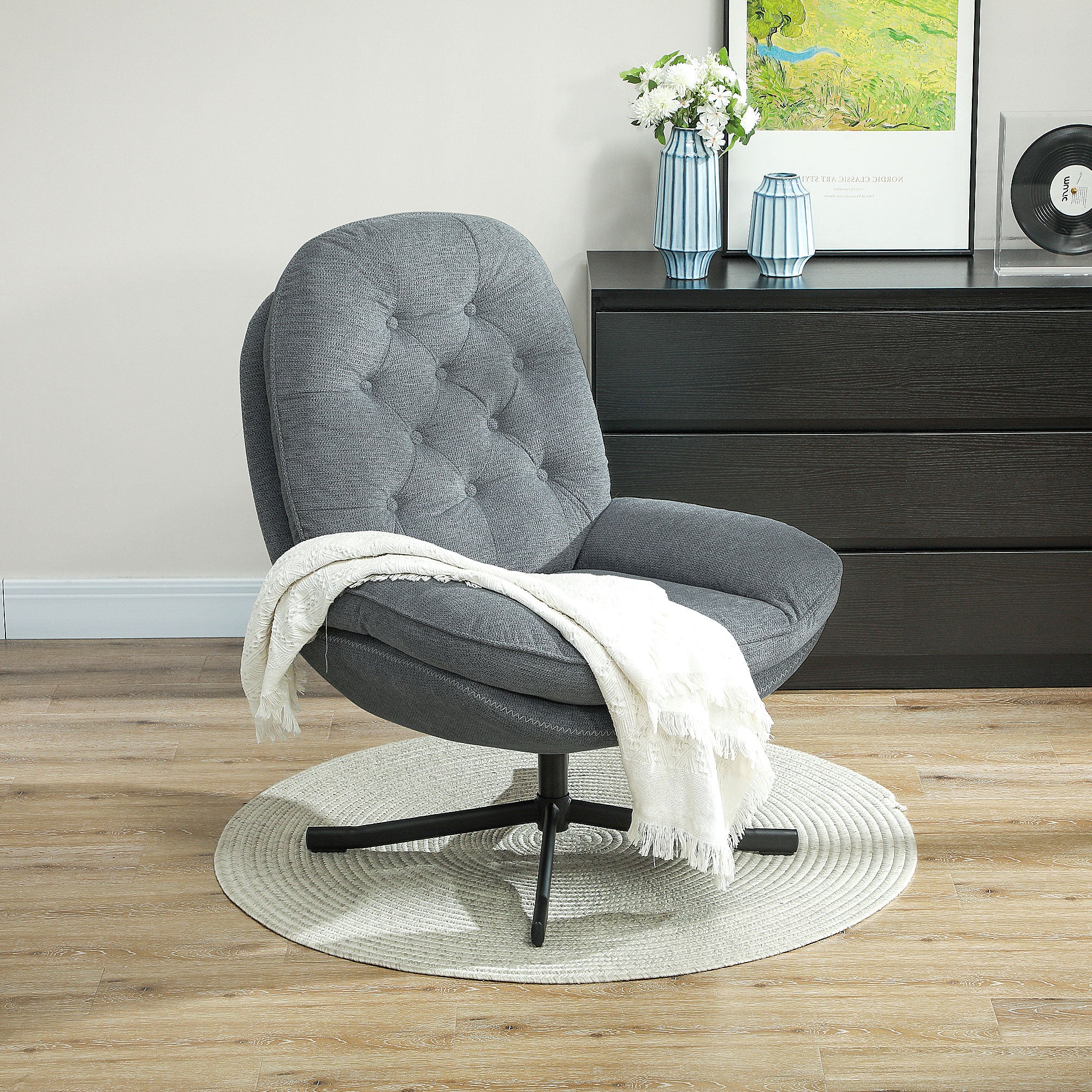 HOMCOM Relaxed Swivel Armchair - Grey - North Peak Garden Furniture