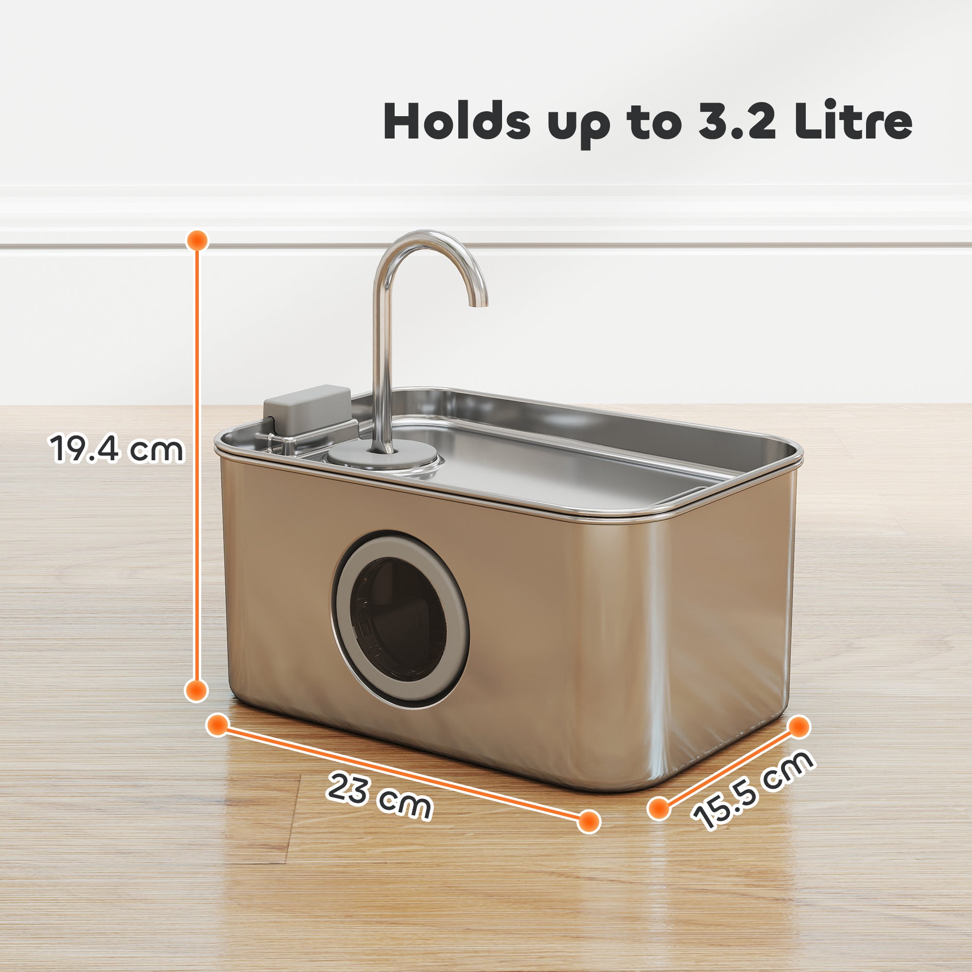 PawHut 3.2L Cat Water Fountain for Drinking, Cat Fountain Stainless Steel with Visible Water-Level Window, Ultra-Silent Pump - North Peak Garden Furniture