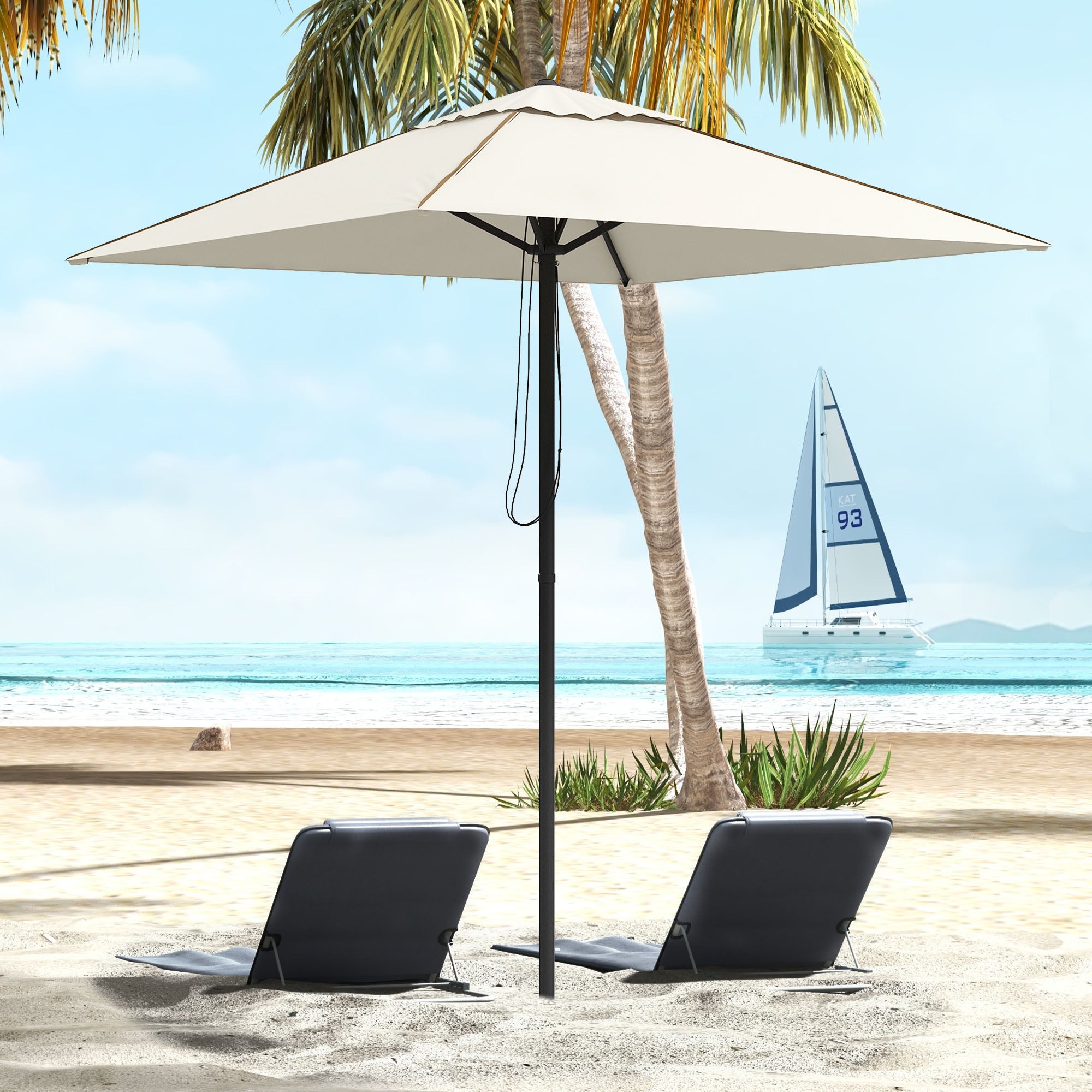 Outsunny 215cm Square Canopy Parasol, with Contrast Piping - Beige/Brown