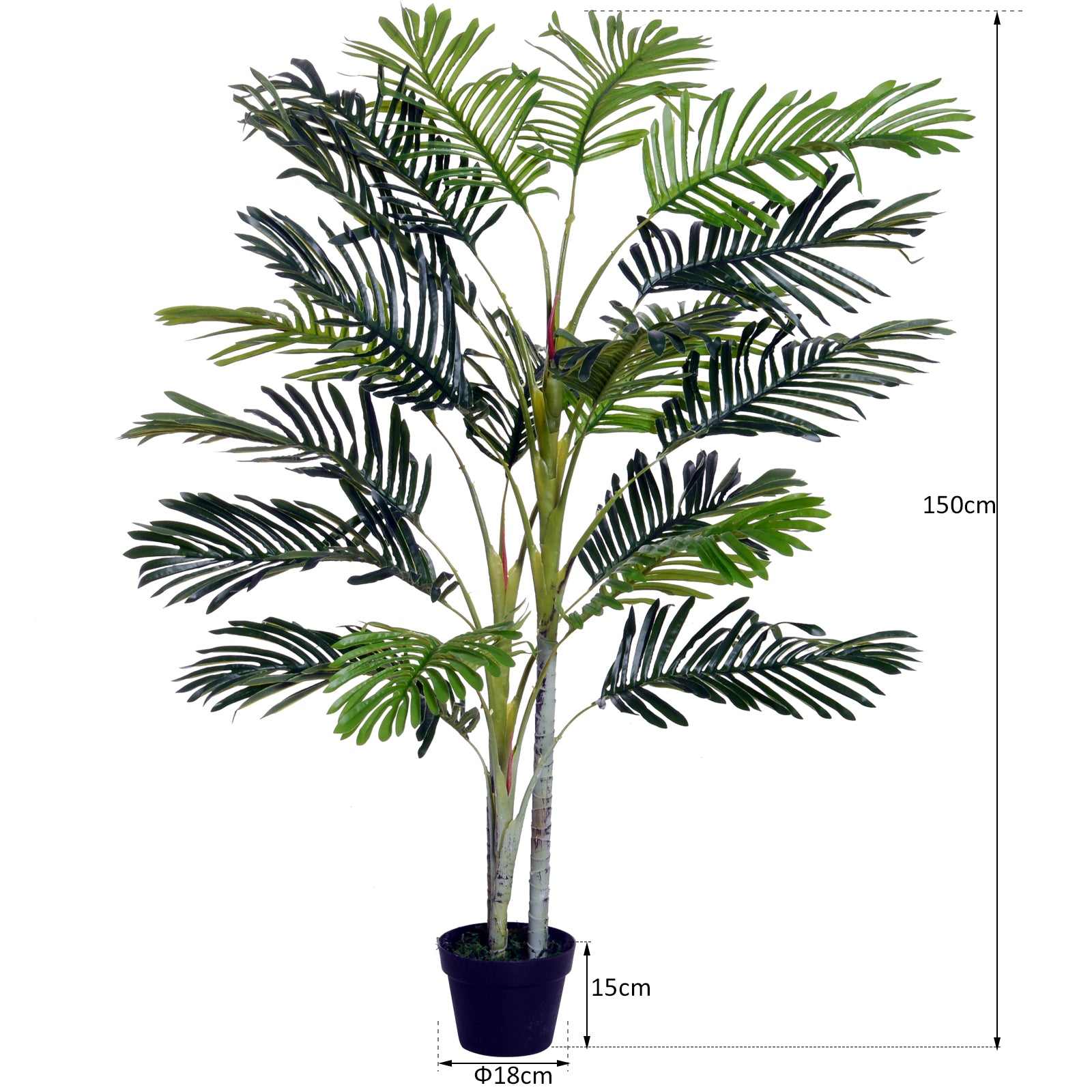 Outsunny Artificial Tree, 150cm Tropical Palm Tree, Fake Plants in Pots, Faux Green Plant for Indoor Outdoor Home Office Living Room Decoration - North Peak Garden Furniture