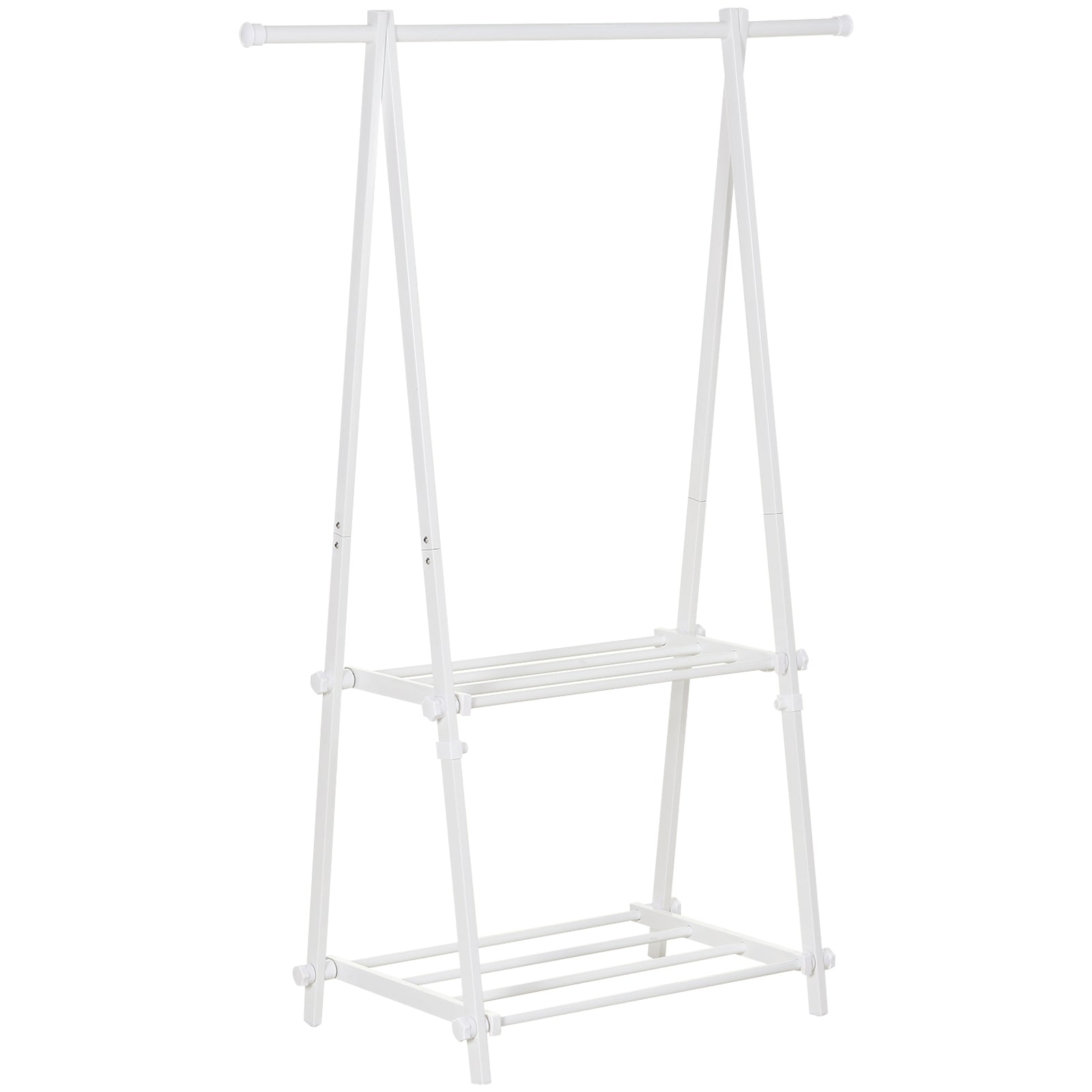 HOMCOM Minimalist Foldable Adjustable Clothes Rack Hanger w/ 2 shelves 107.5L x 45W x 150H cm Hallway Entryway Furniture - White - North Peak Garden Furniture