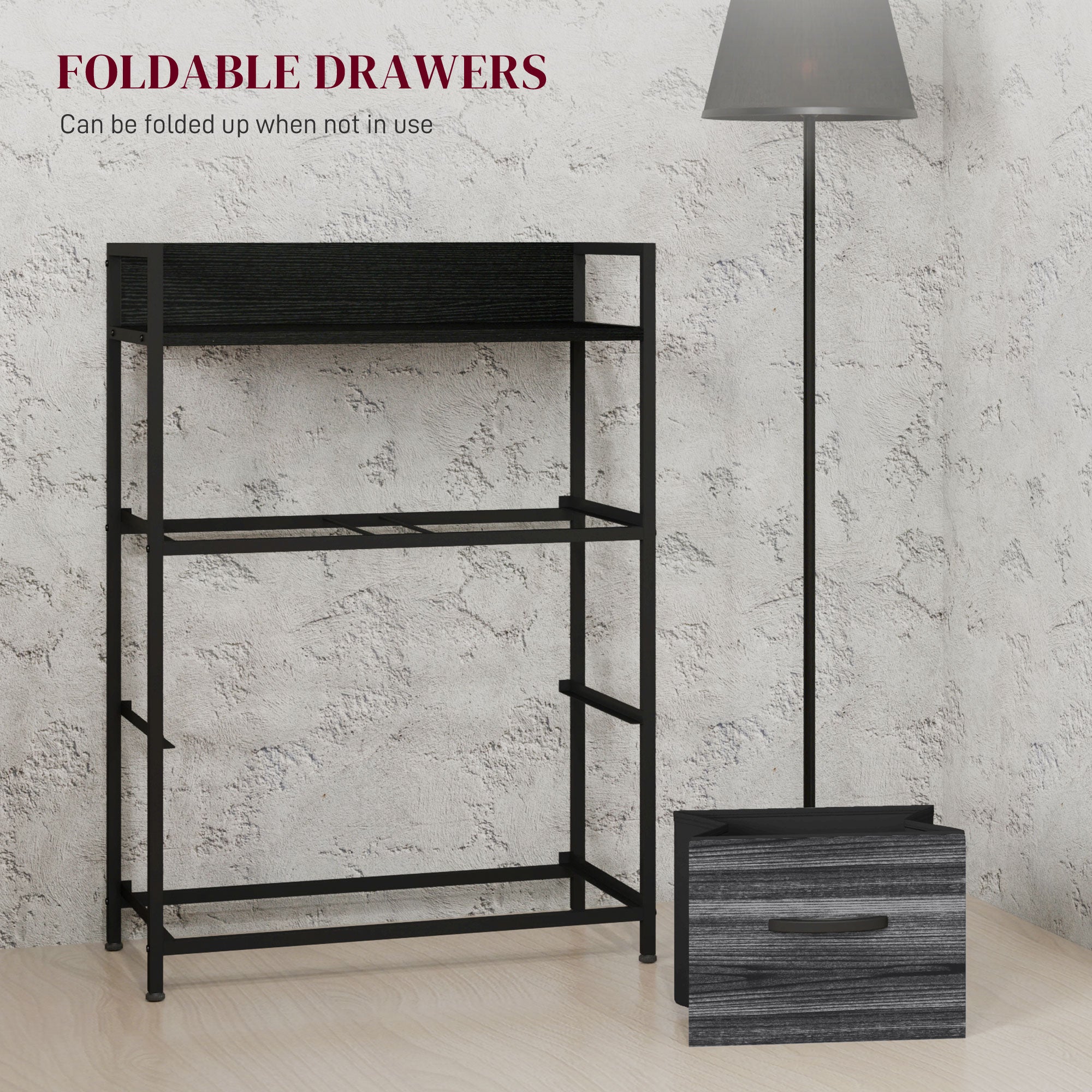 HOMCOM Rustic Chest of Four Fabric Drawers - Black - North Peak Garden Furniture