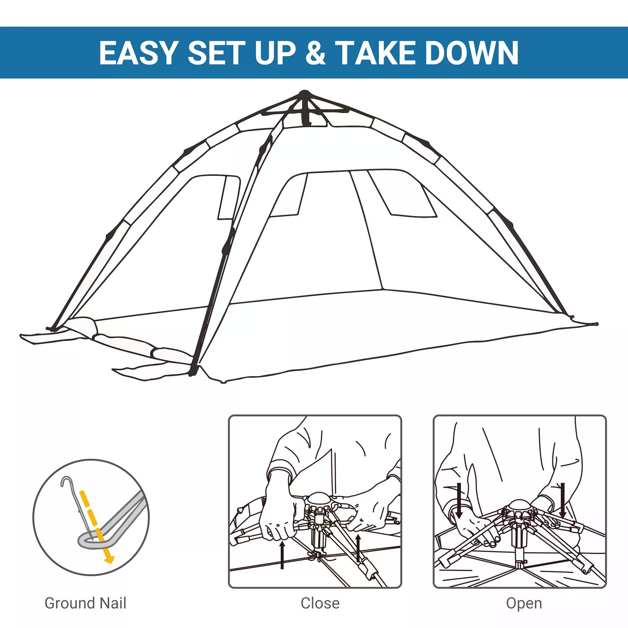 Outsunny Pop-up Beach Tent Sun Shade Shelter for 1-2 Person UV Protection Waterproof with Ventilating Mesh Windows Carrying Bag