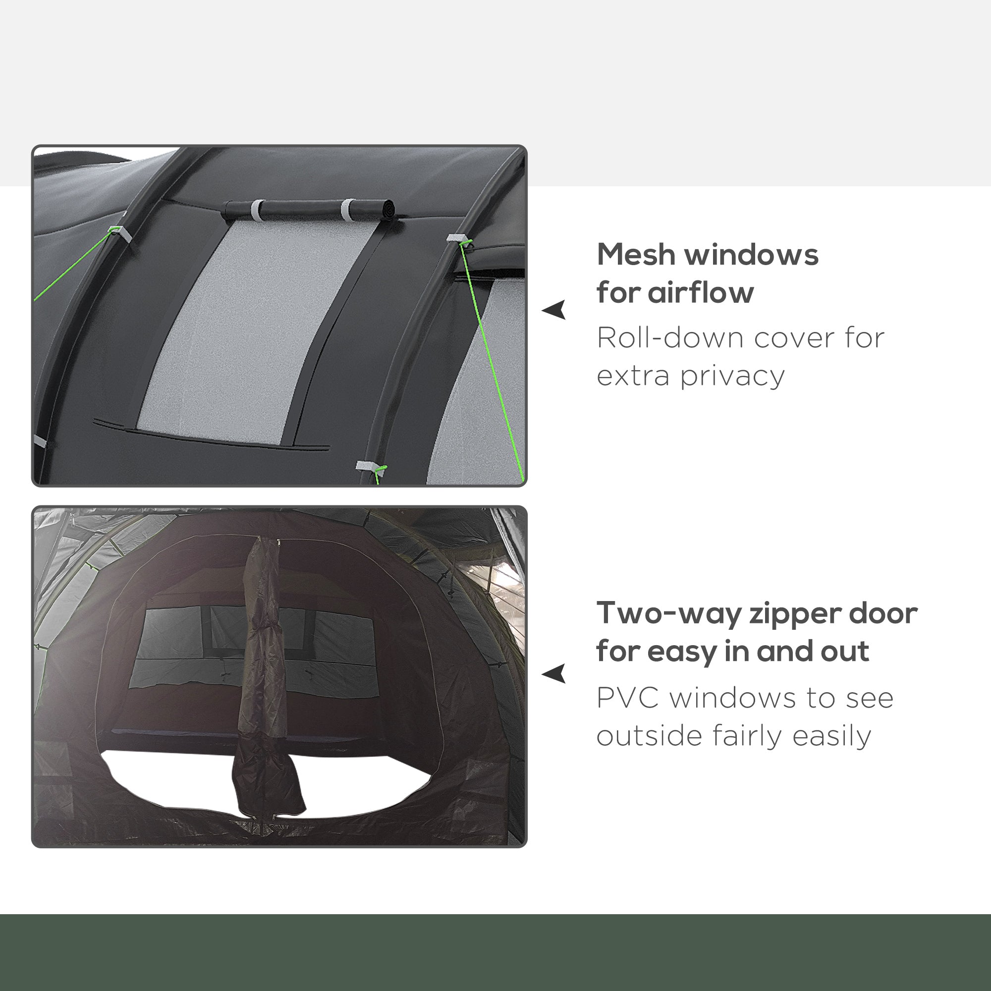 Outsunny 3-4 Man Tunnel Tent, Two Room Camping Tent with Windows and Covers, Portable Carry Bag, for Fishing, Hiking, Sports, Festival - Black - North Peak Garden Furniture